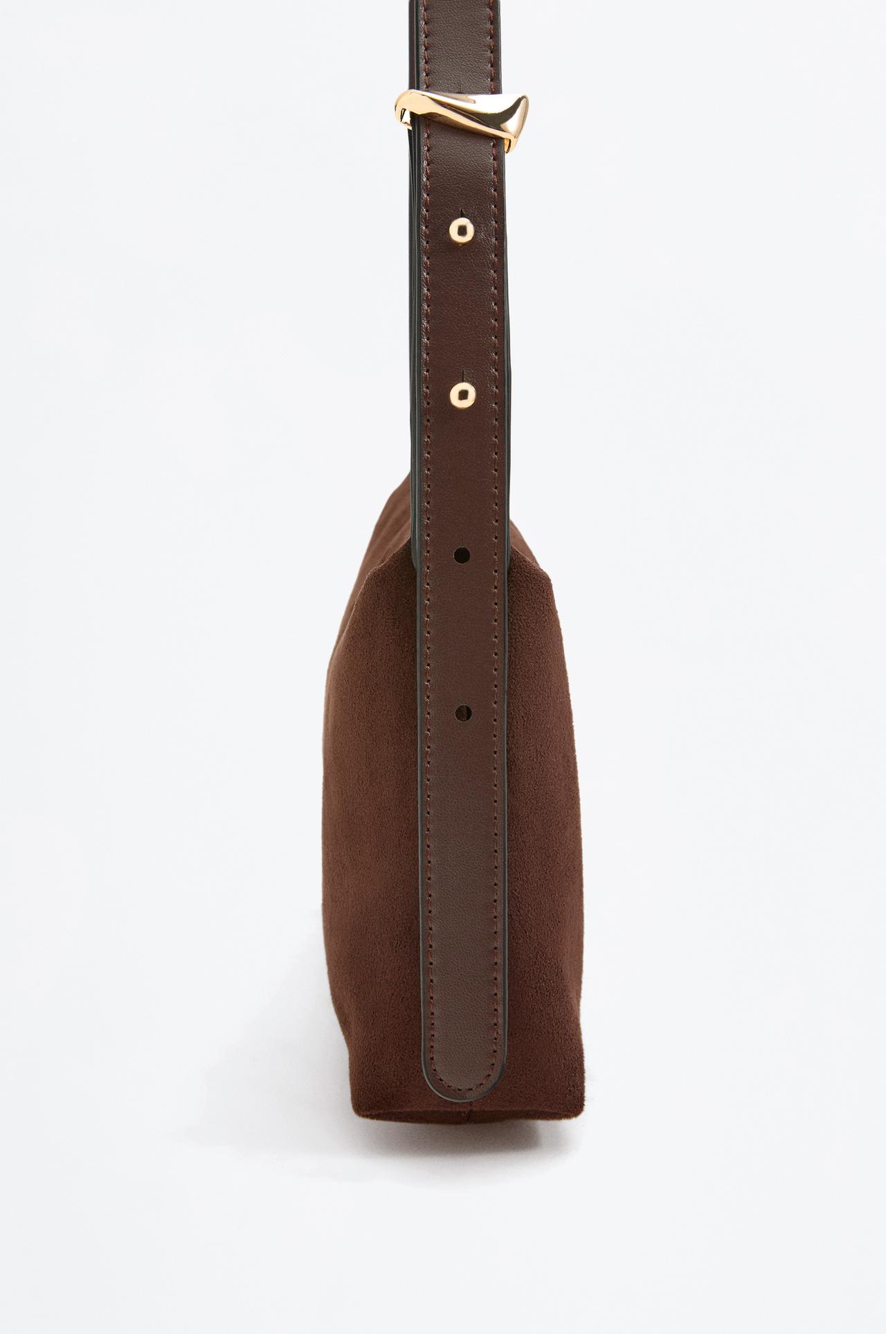Multi-Position Suede Effect Bag — BROWN