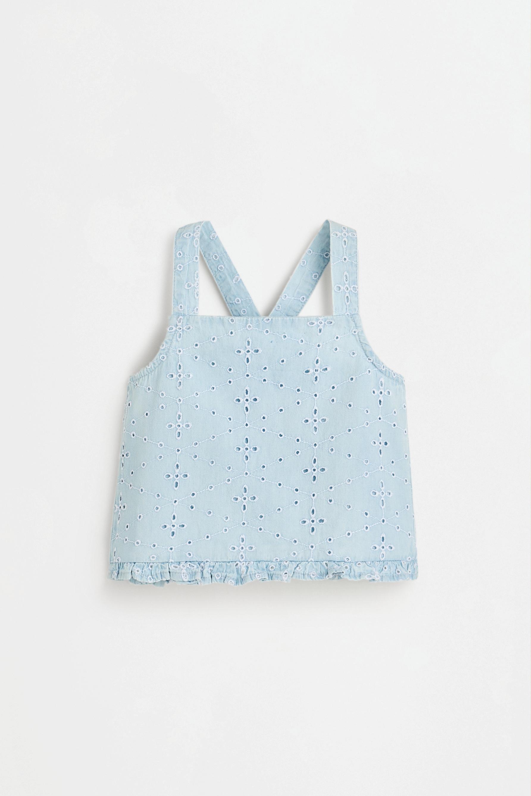 Swiss embroidery denim top — PALE BLUE
