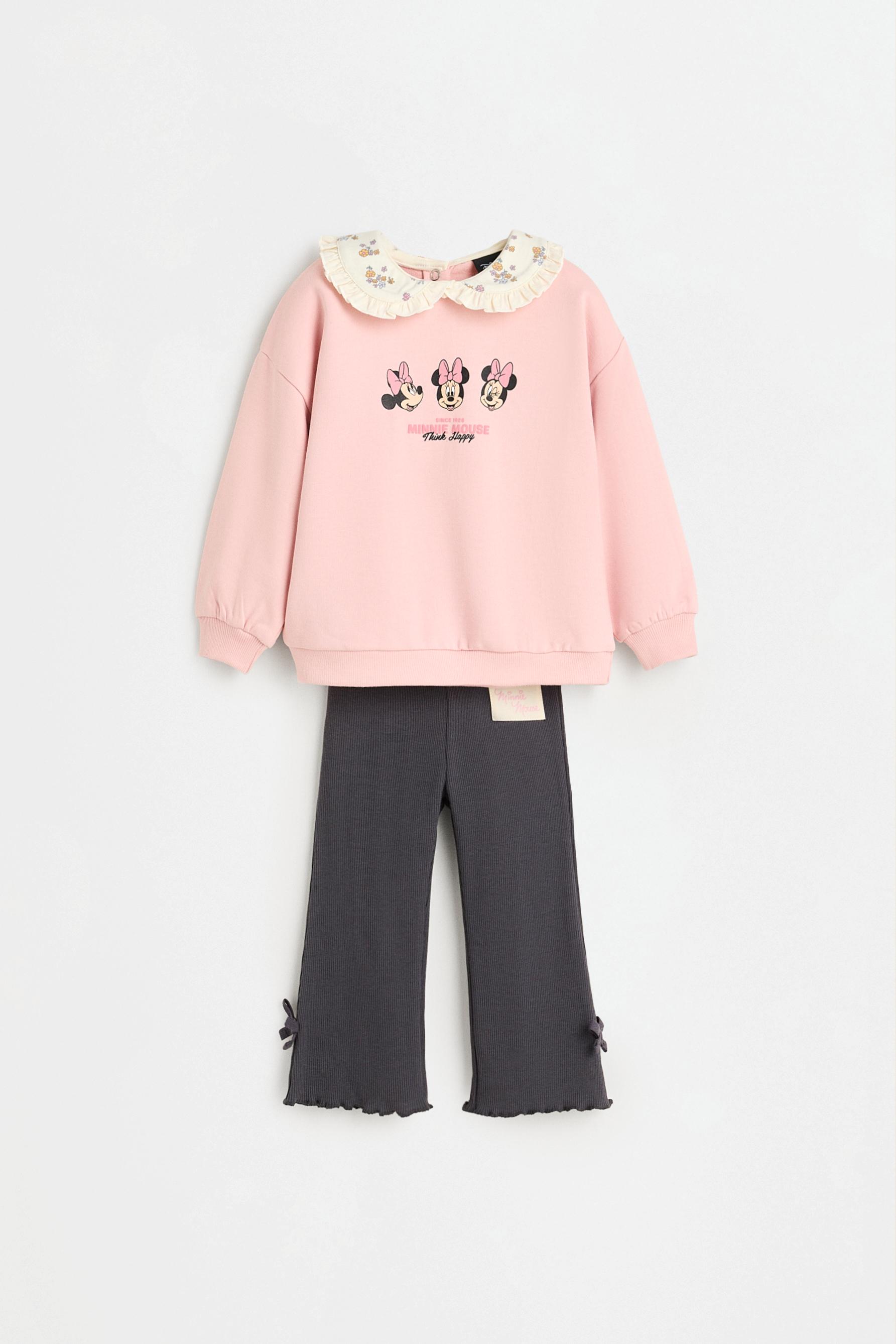 Minnie Mouse ©Disney ruffle-collar sweatshirt and bell-bottom set — PALE PINK