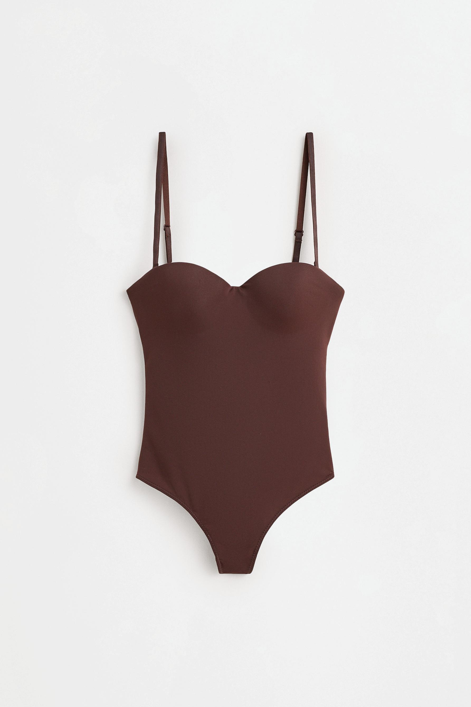 Pre-shaped bodysuit with removable straps — CHOCOLATE