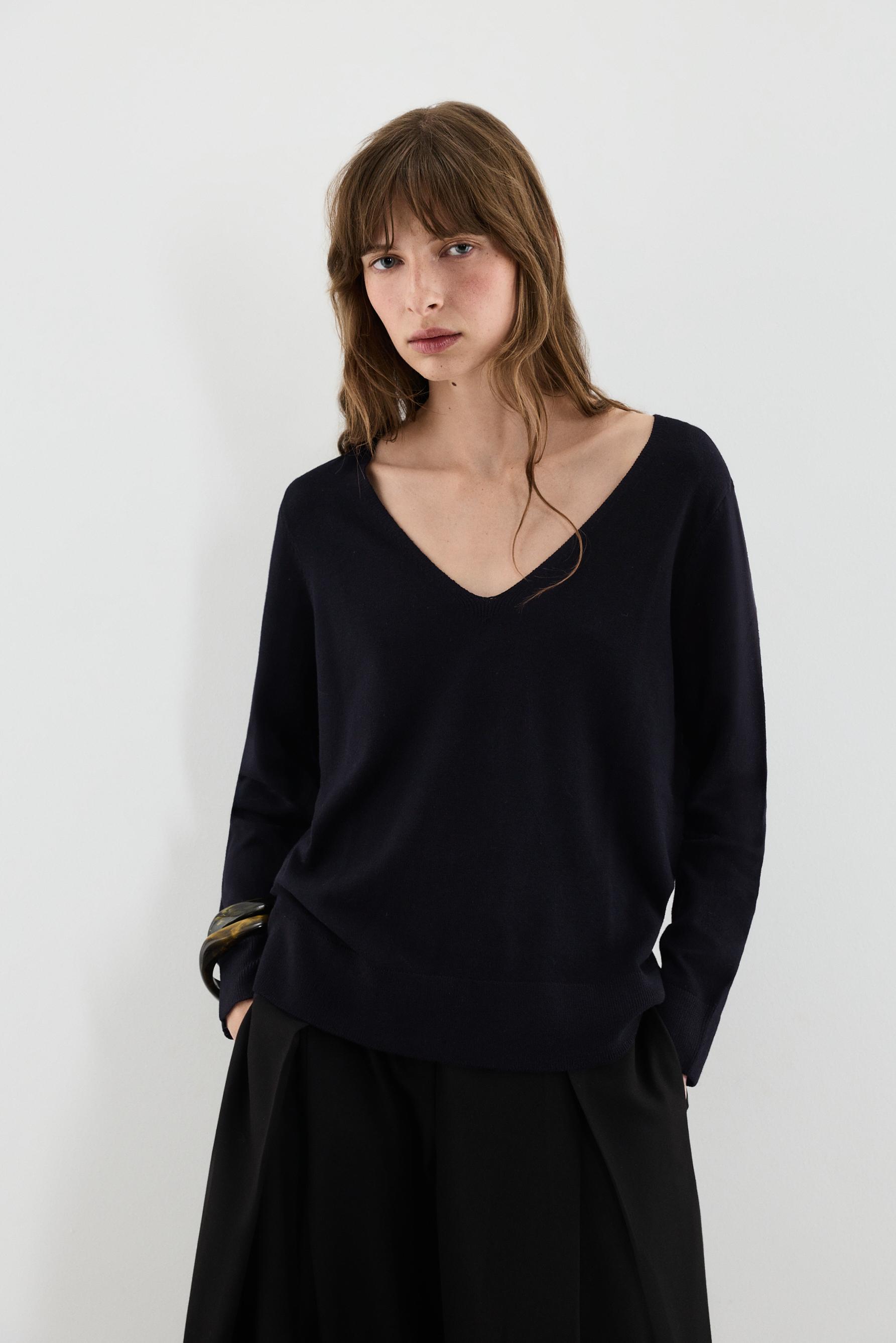 Basic V-neck sweater — BLACK