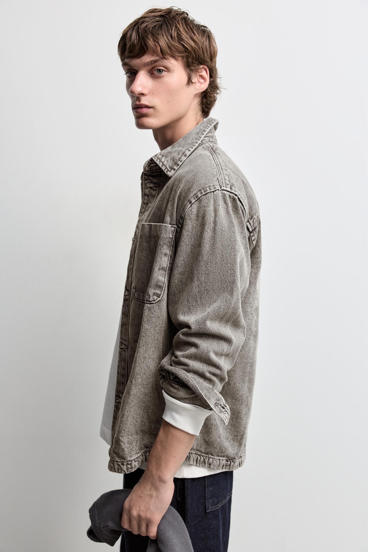 Denim overshirt with pocket — GREY