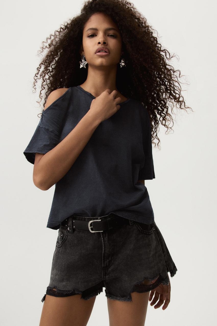 Cut-out shoulder T-shirt Jeans Denim CLOTHING Woman