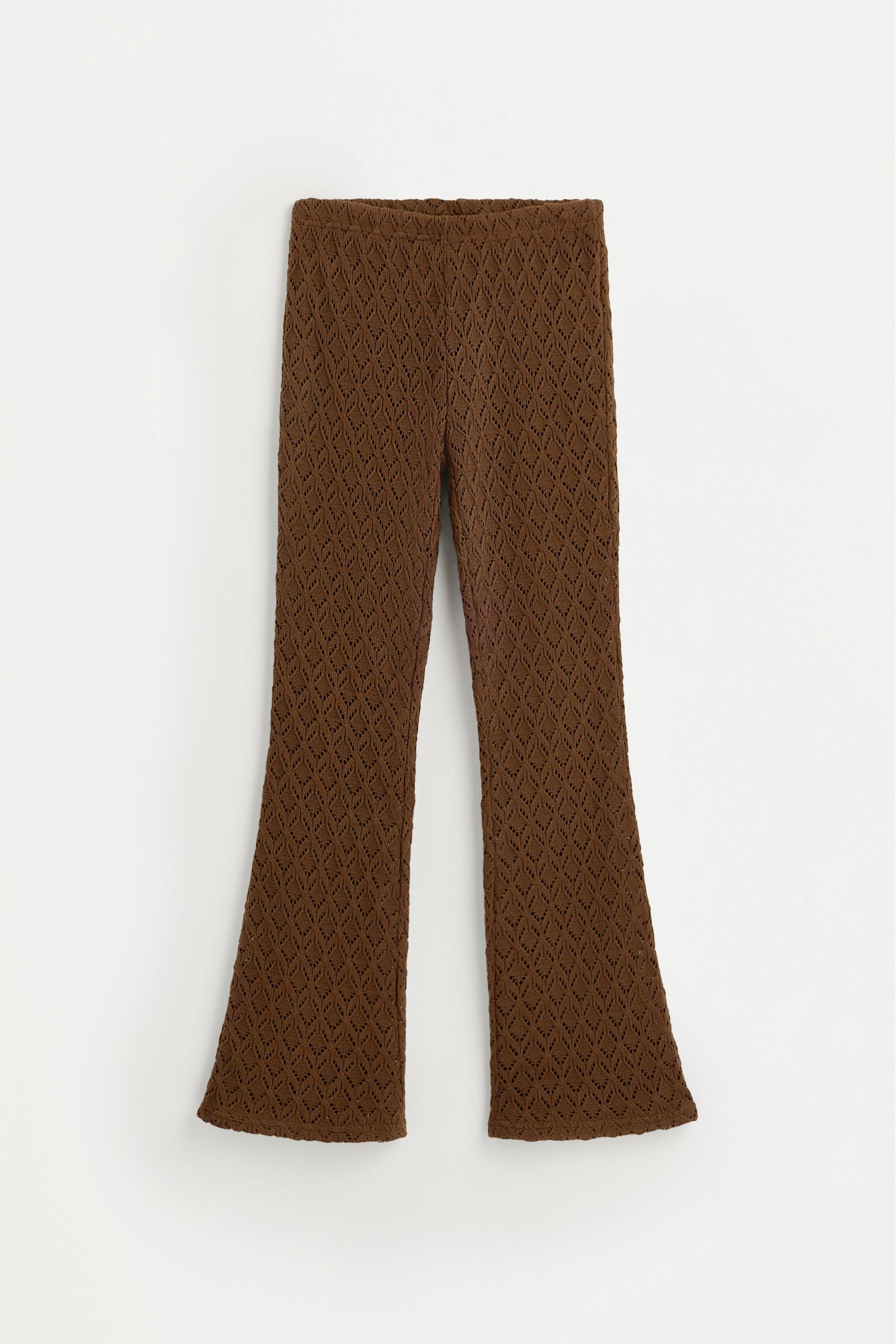 Crochet-effect bell bottom trousers — BROWN