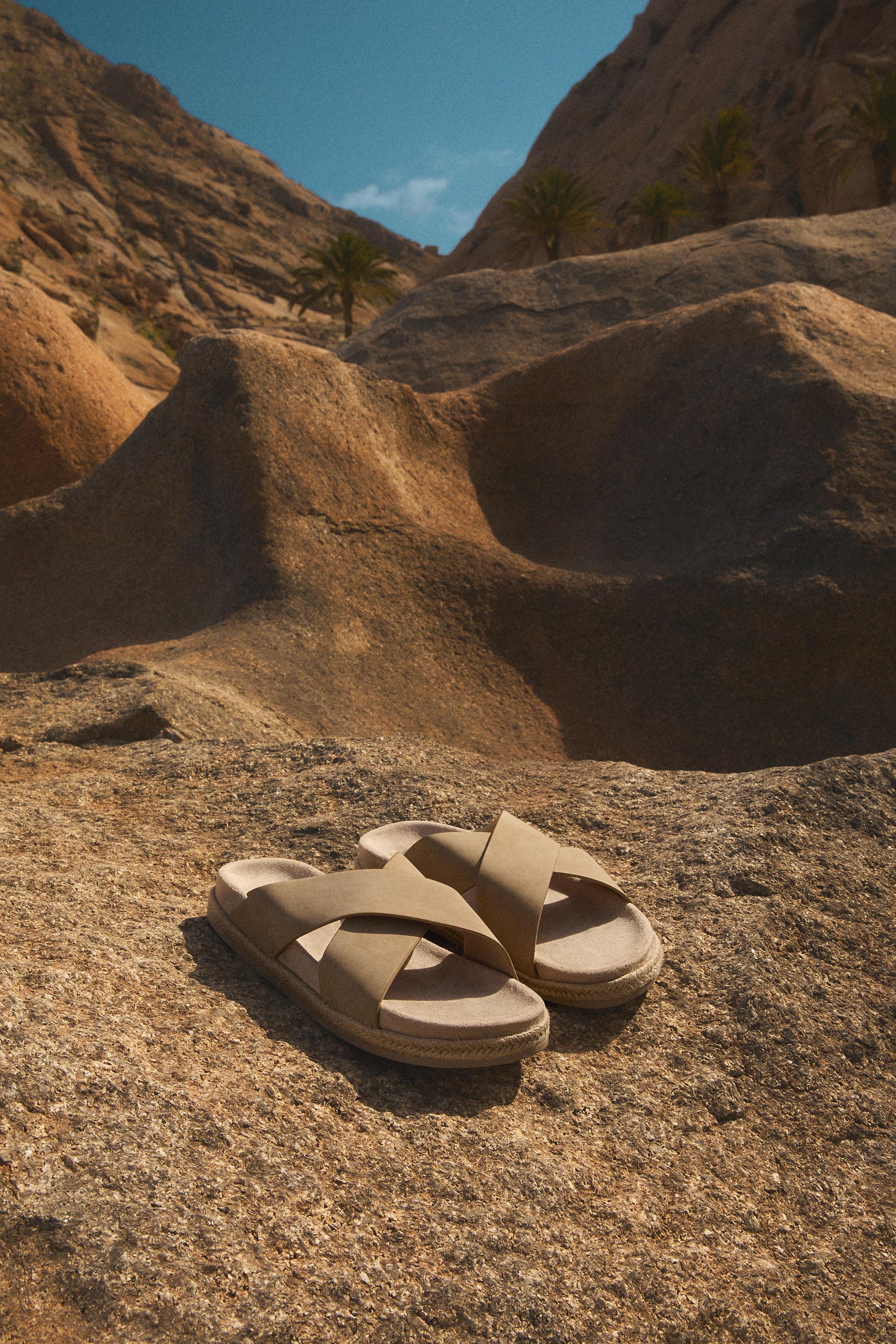 Cross-strap jute-effect sandals — BEIGE
