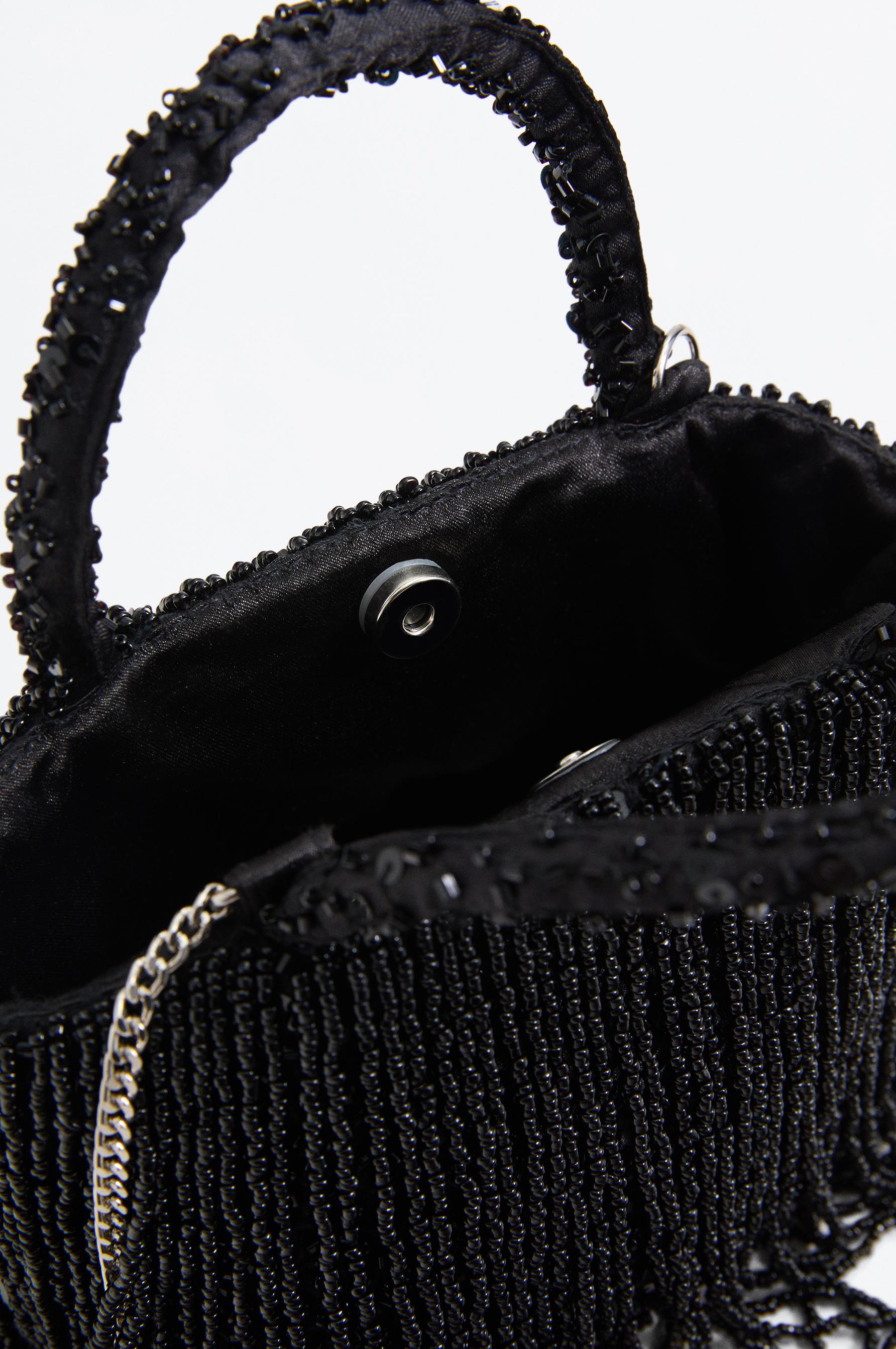 Mini shopper bag with beads and fringe — BLACK