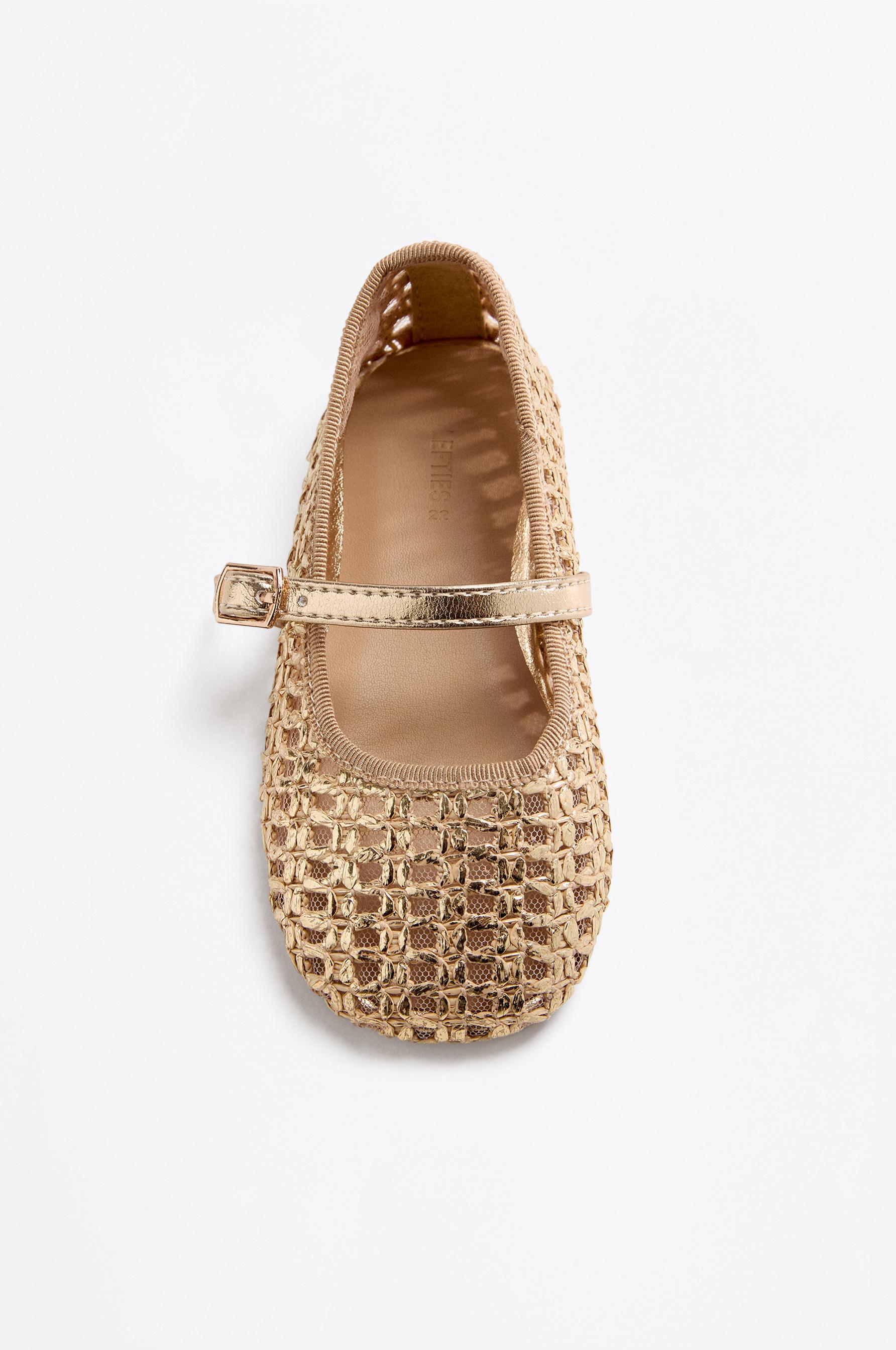 METALLIC MESH BALLET PUMPS — GOLD