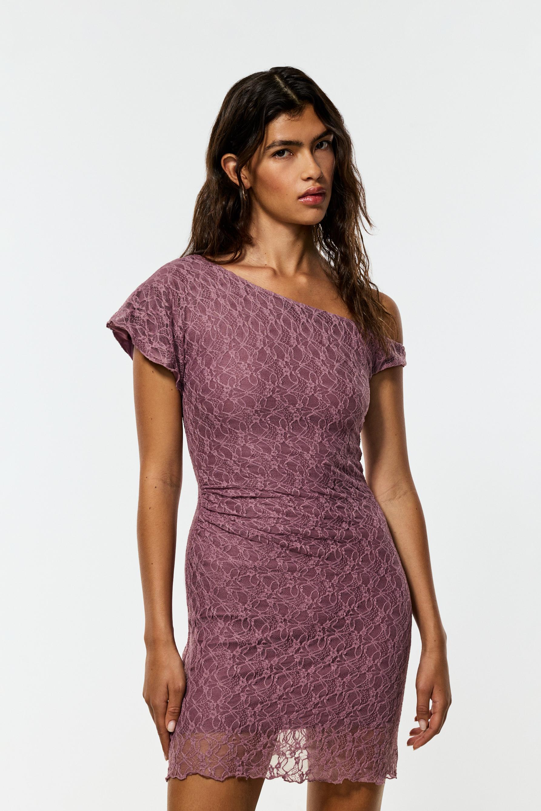 Asymmetric lace dress — DARK MAUVE