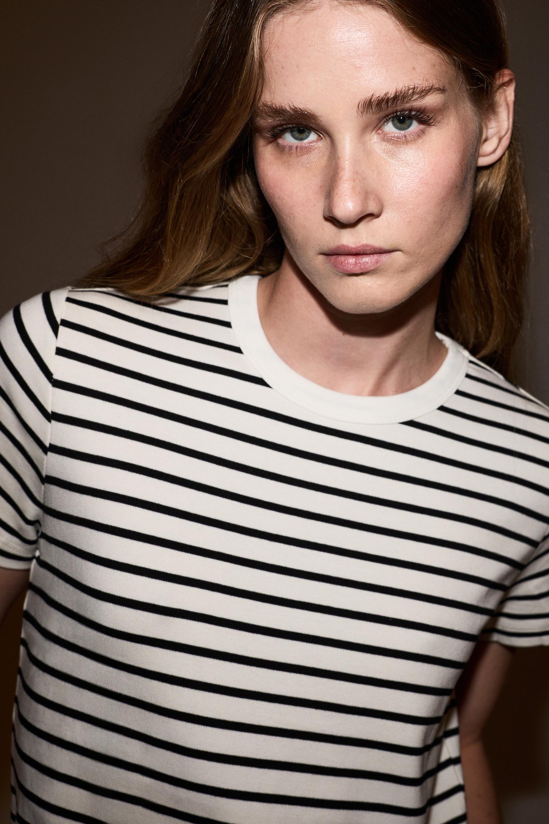 Striped interlock T-shirt — WHITE/BLACK
