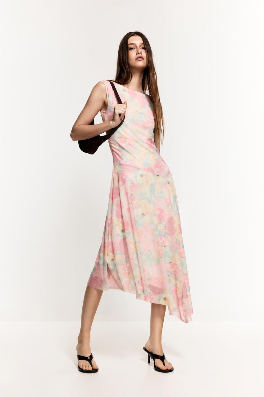 asymmetric floral midi dress Vintage 90s Retro Asymmetrical Floral Midi Dress (S)