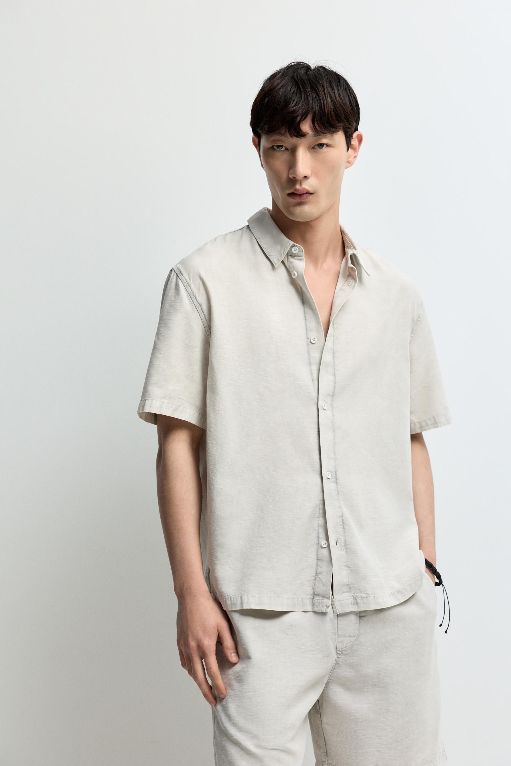 Faded-effect texture shirt — PALE GREY