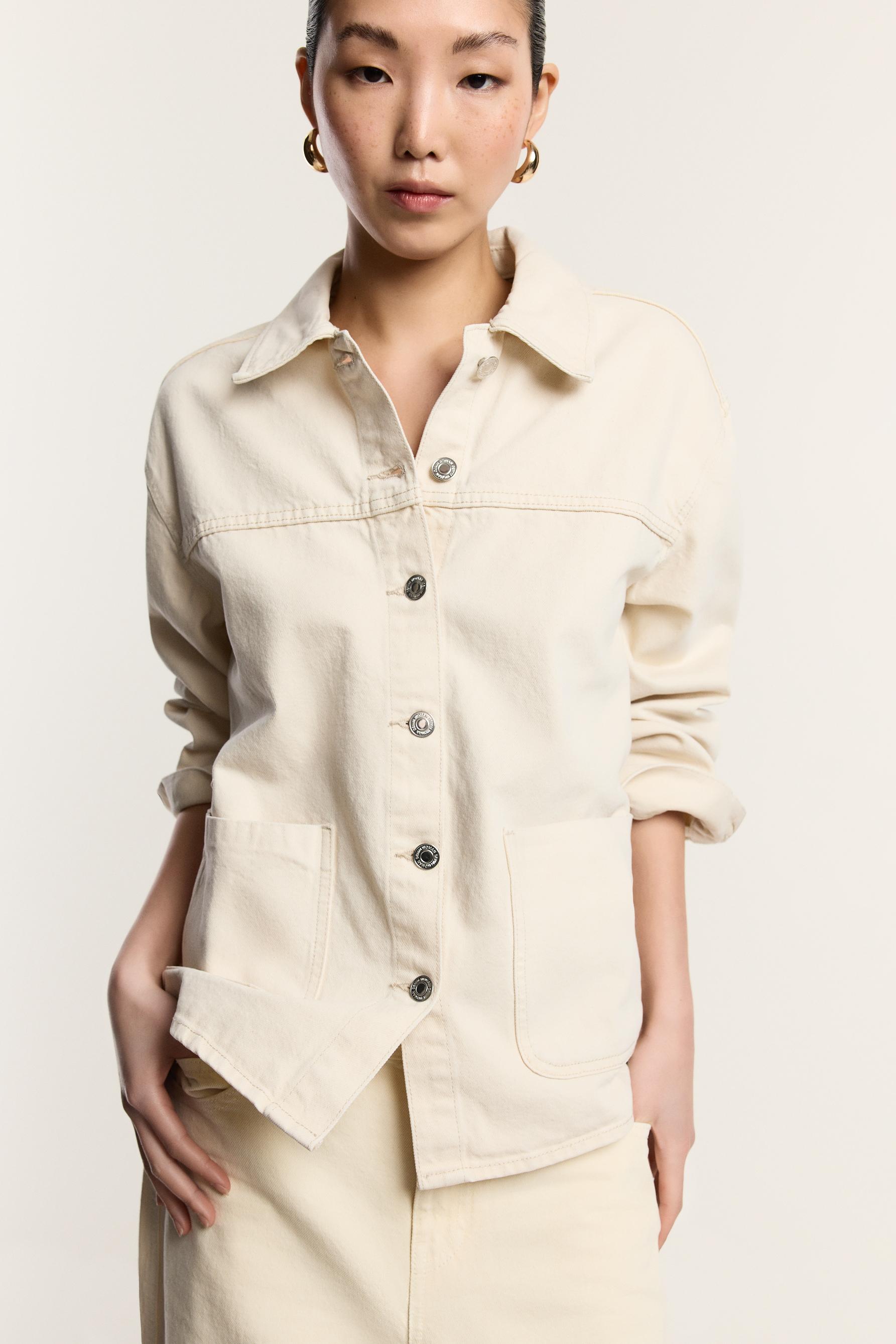 Denim overshirt with pockets — STRAW BROWN