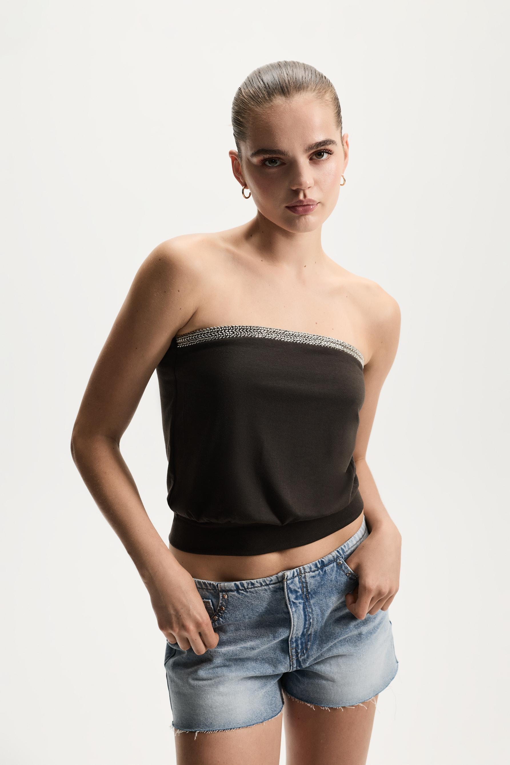 Rhinestone bandeau top — CHOCOLATE