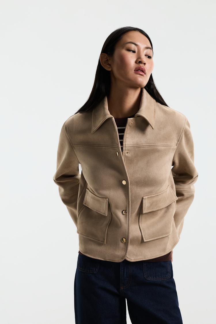 Faux suede jacket — STONE