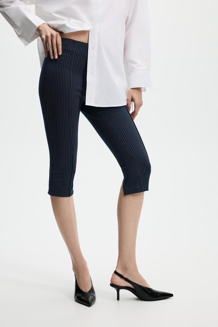 Pinstripe capri trousers — NAVY