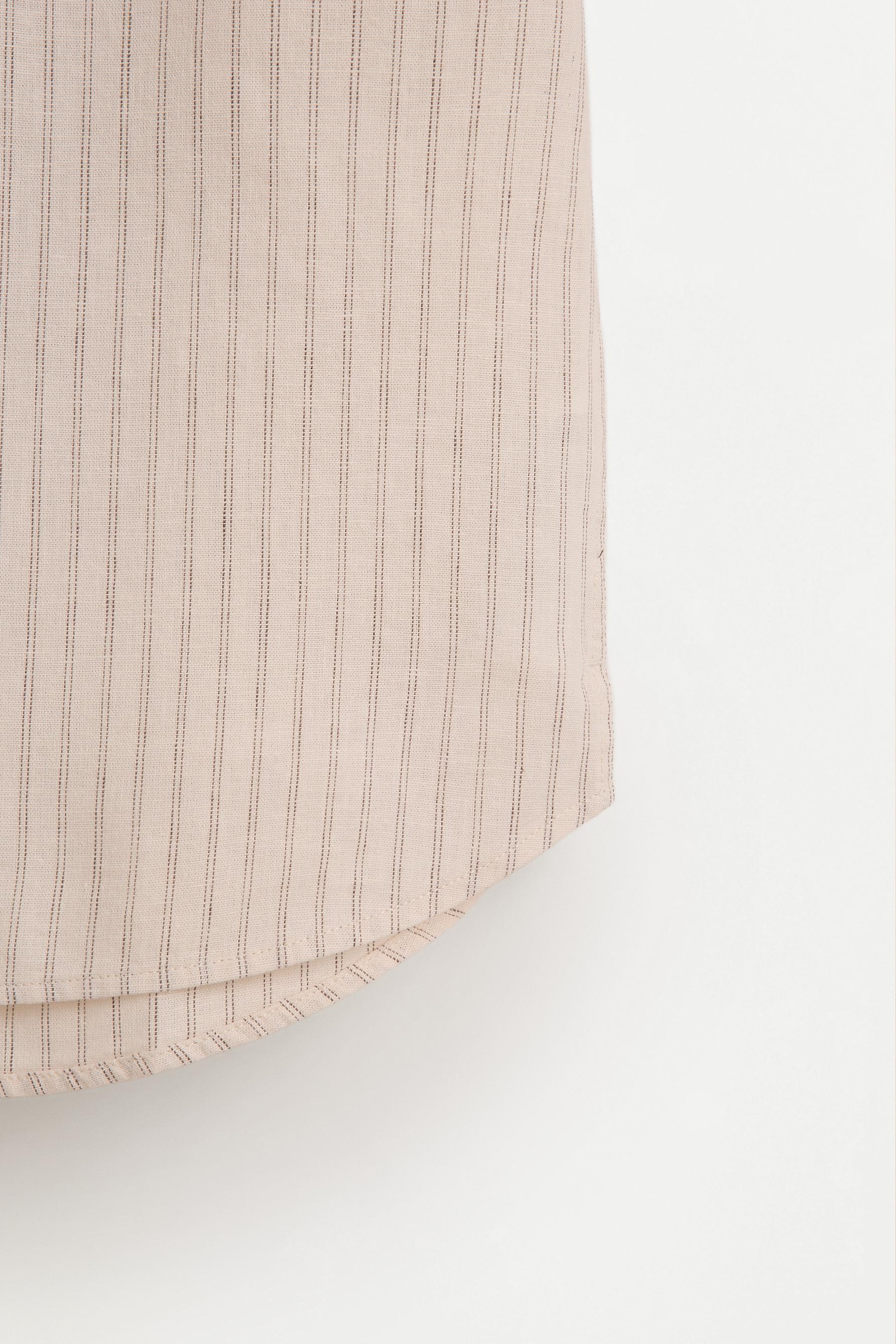 Striped linen-cotton blend stand collar shirt — MINK