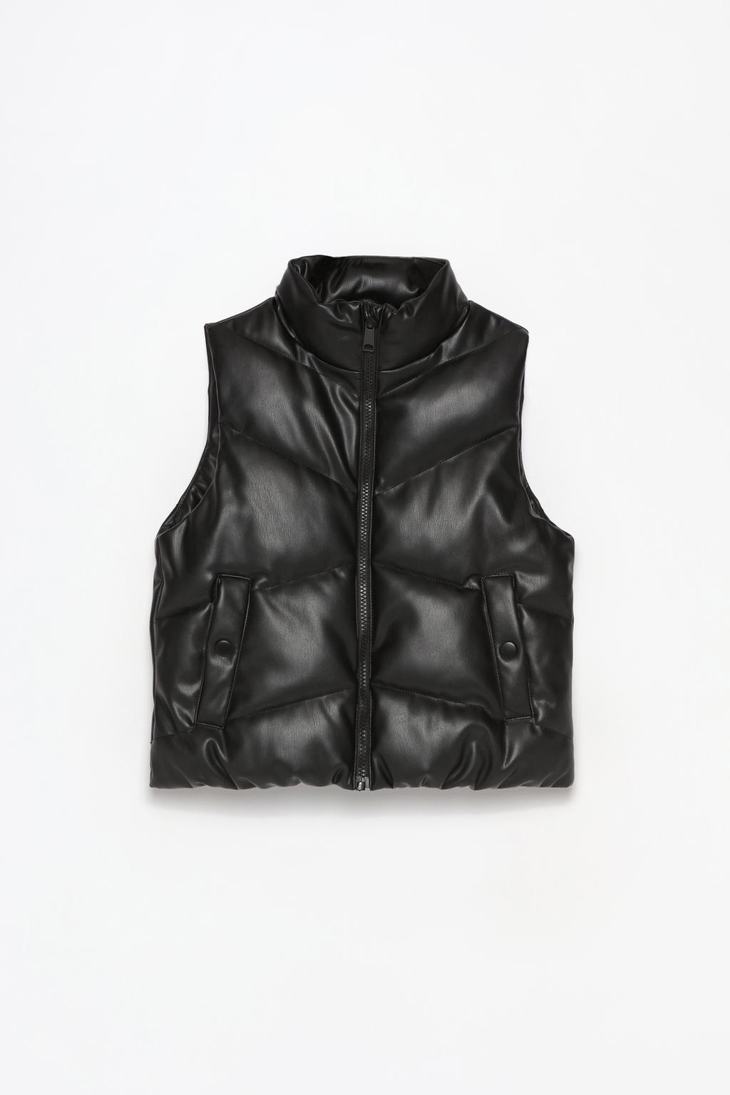 Faux leather puffer gilet