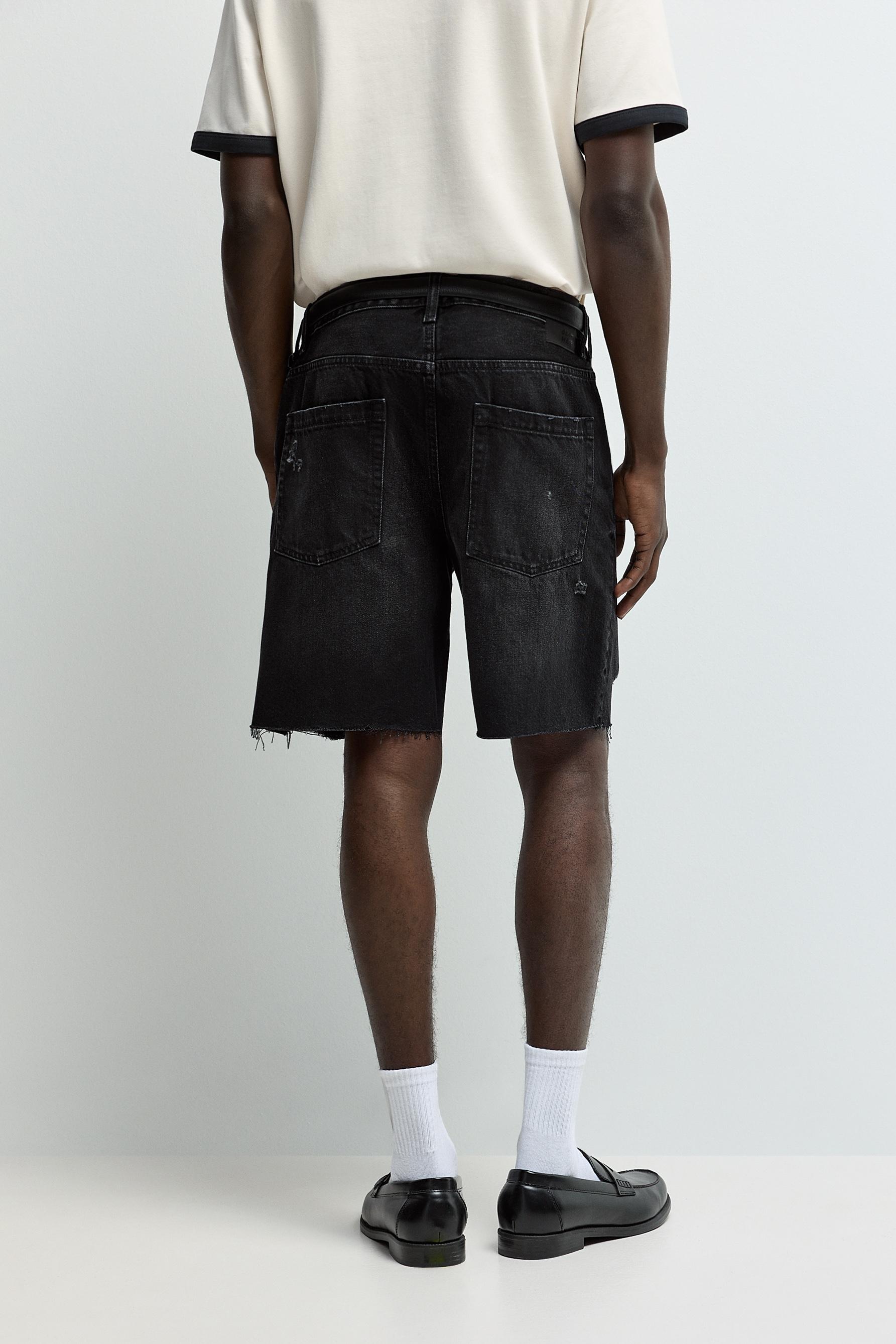Ripped denim Bermuda shorts — BLACK