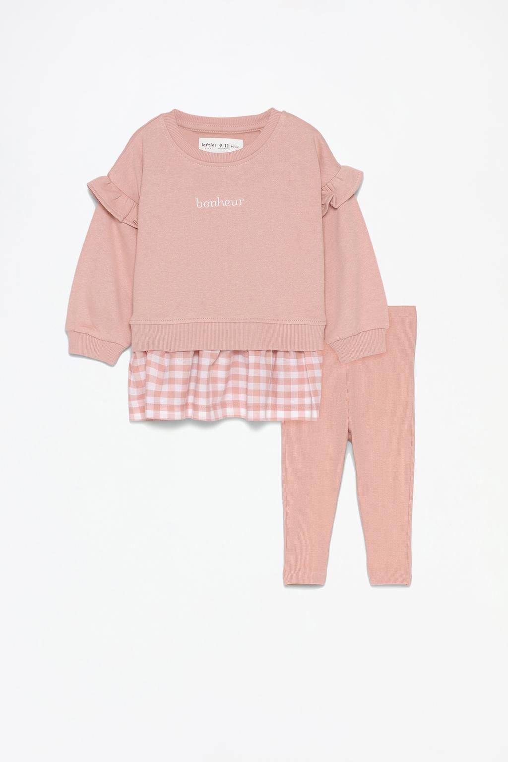 Sweatshirt with a poplin hem and ribbed leggings co-ord