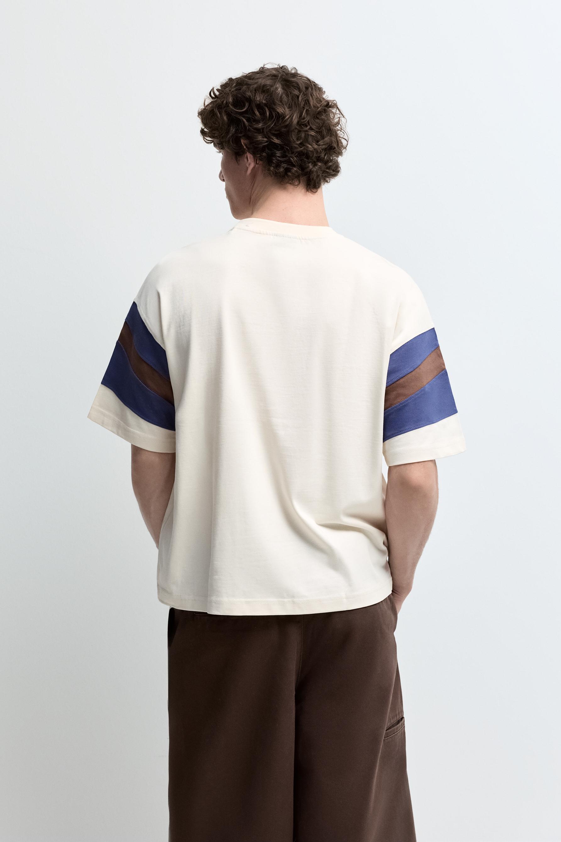 Color block band T-shirt — LIGHT BEIGE