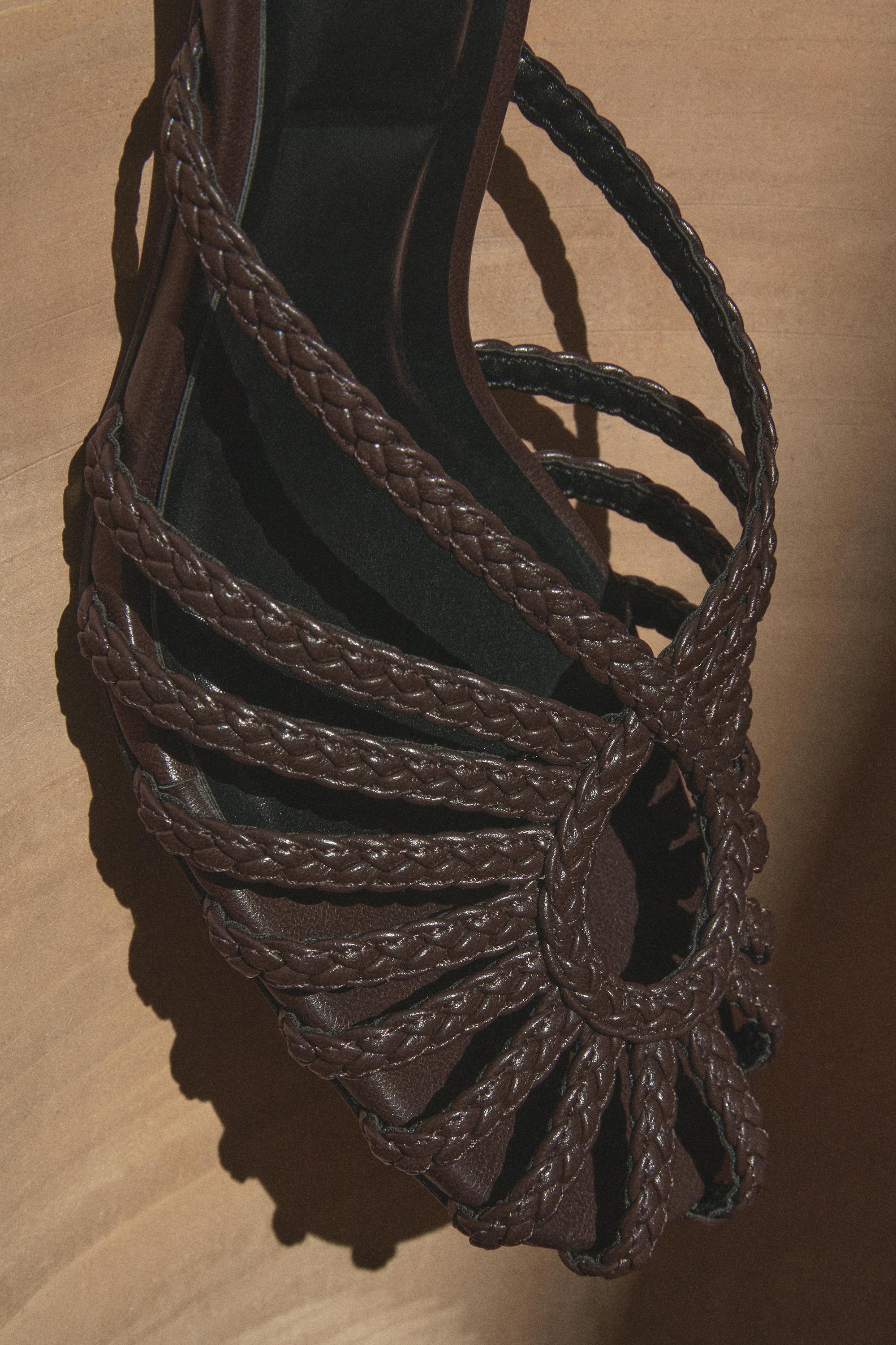 Heeled cage sandals — BROWN