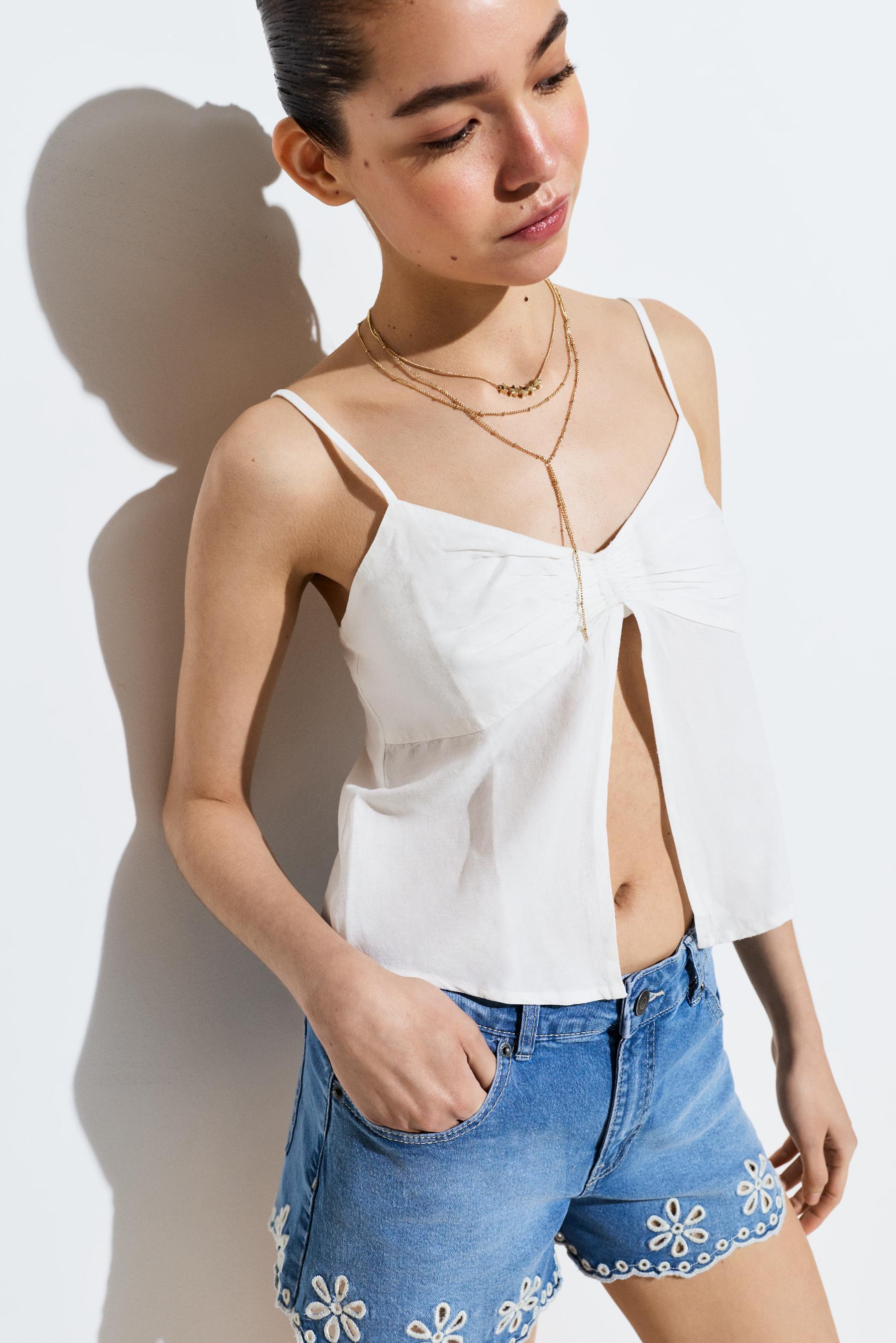 Swiss embroidery denim shorts — INDIGO