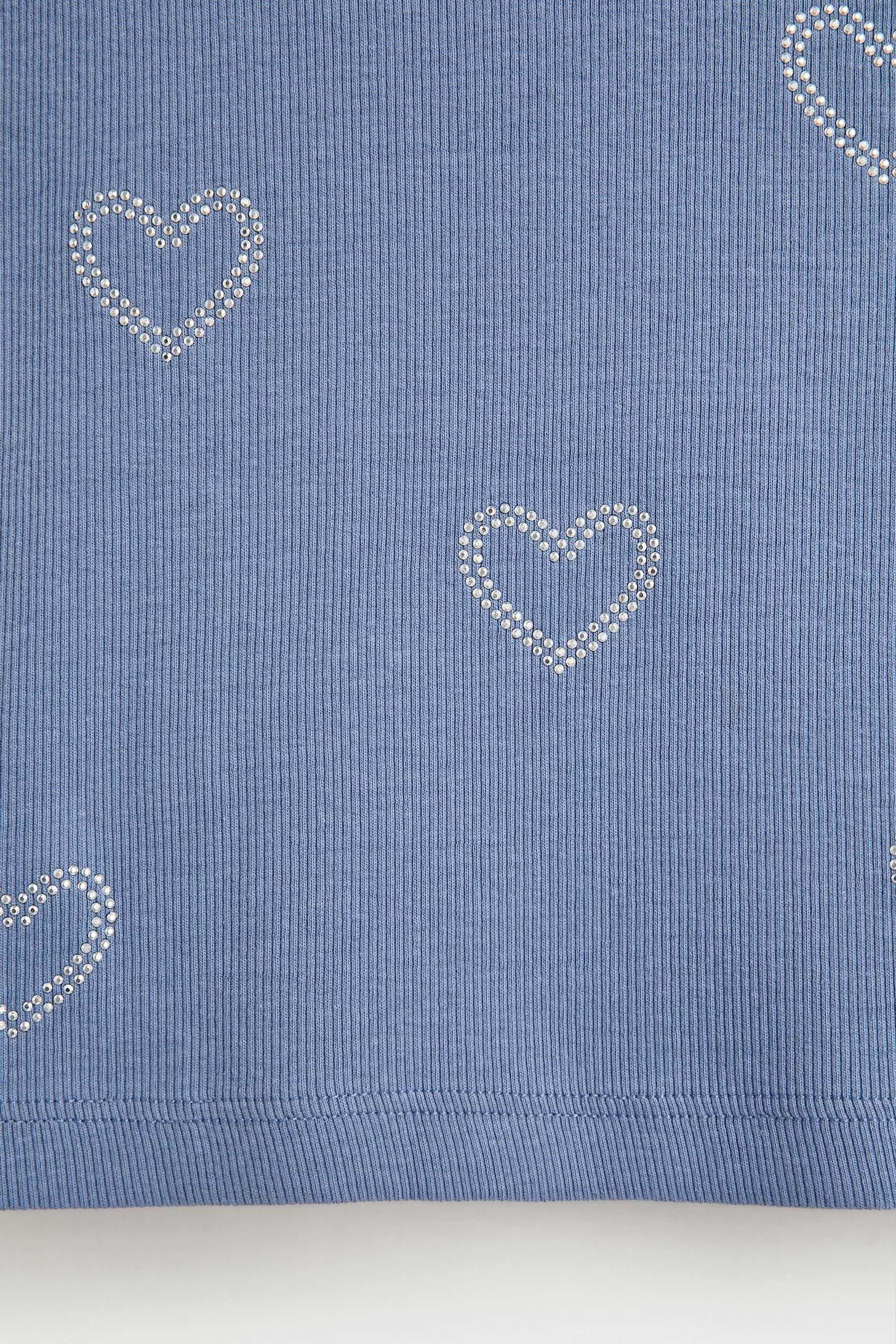 Ribbed applique top — STEEL BLUE