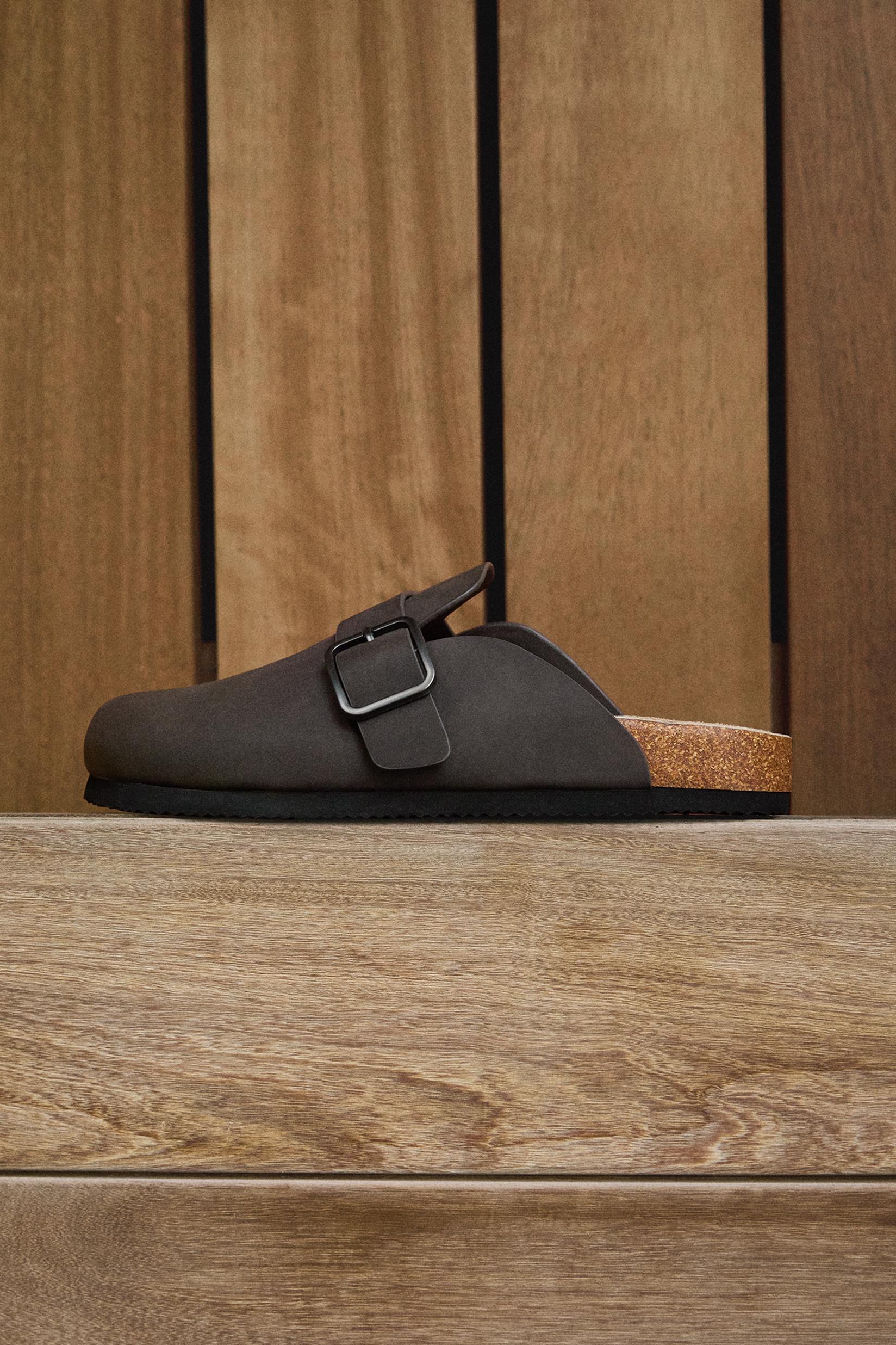 Faux suede buckle clog — GREY