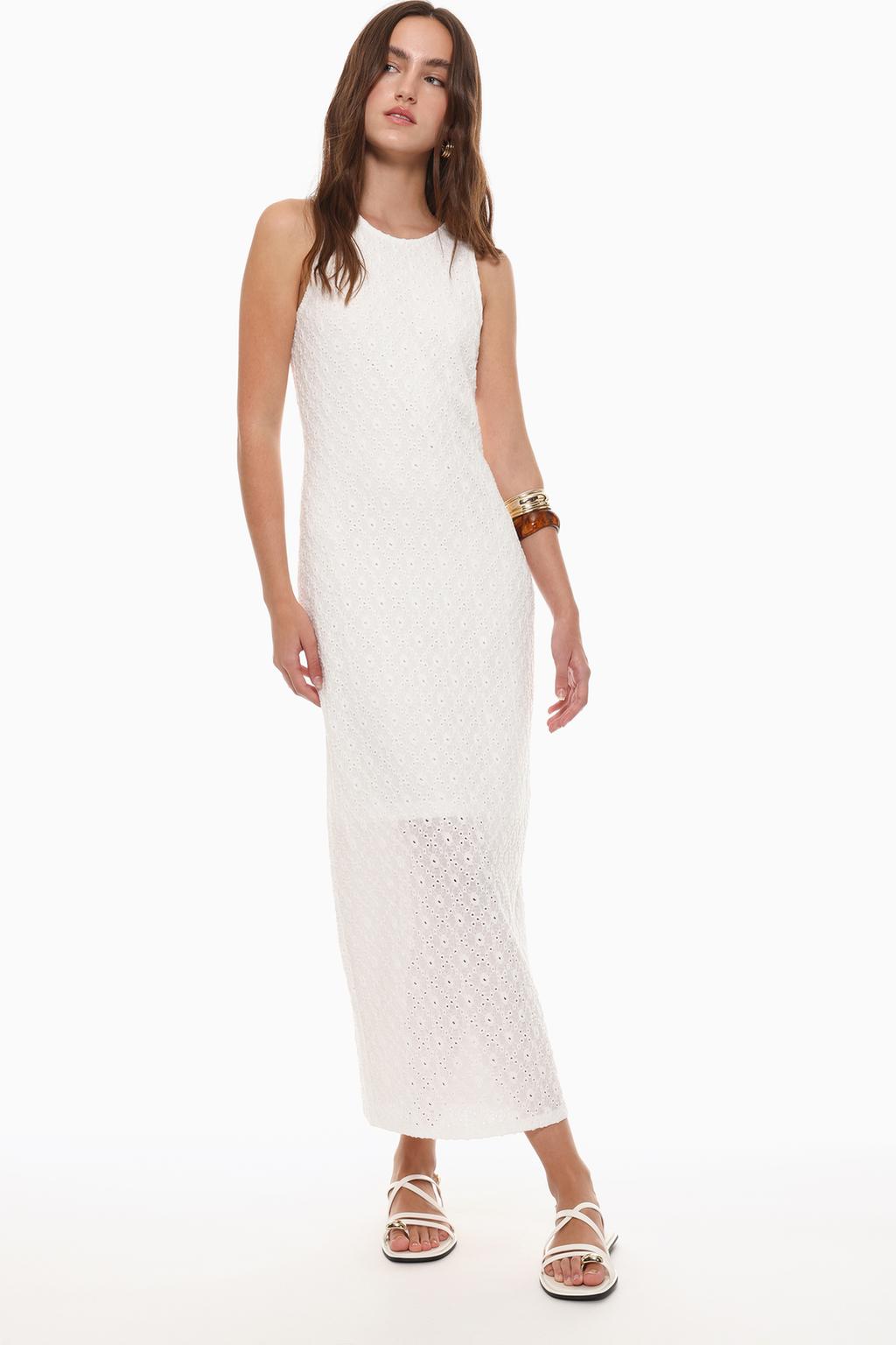 Midi dress with Swiss embroidery