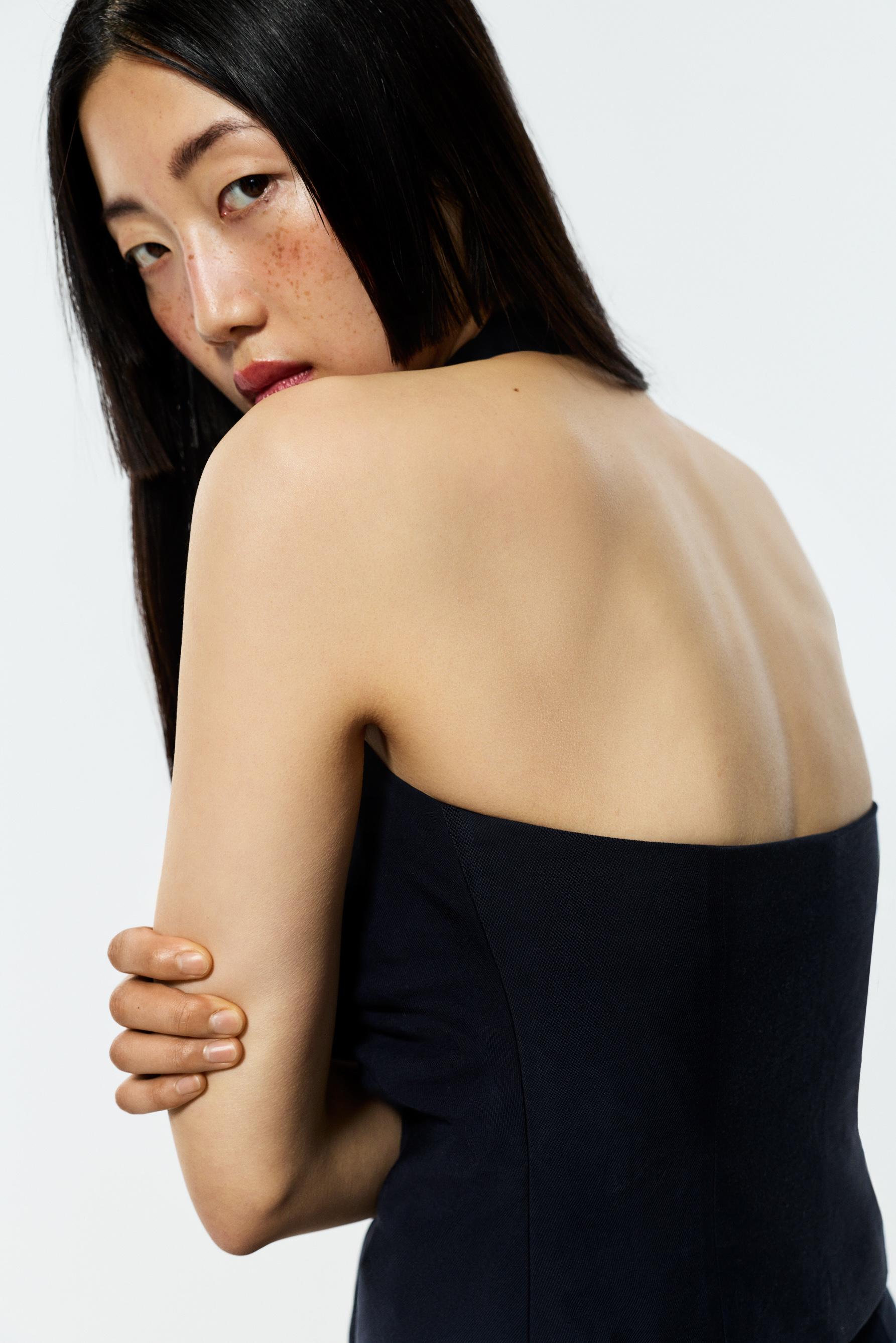 Halter top with front knot — NAVY BLUE