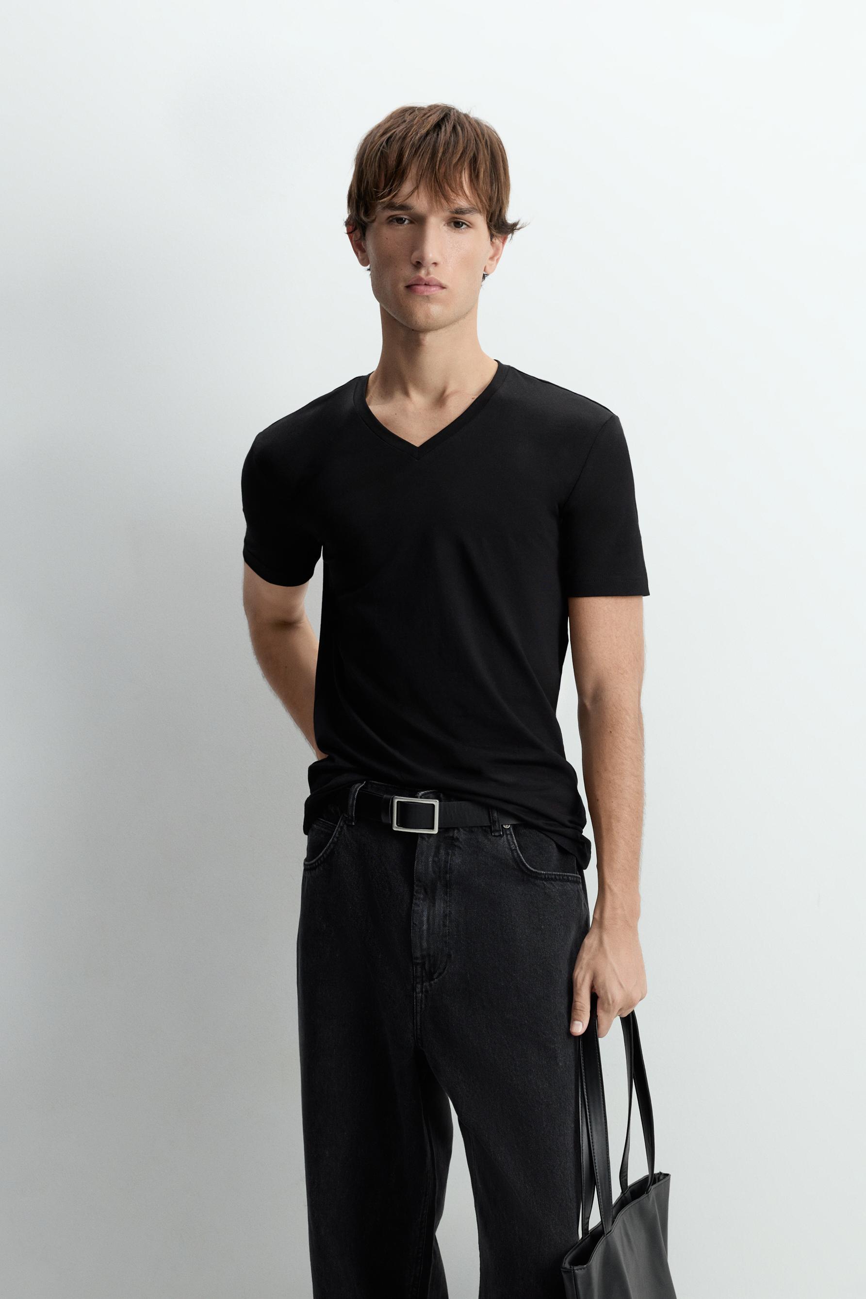 Slim fit V-neck T-shirt — BLACK