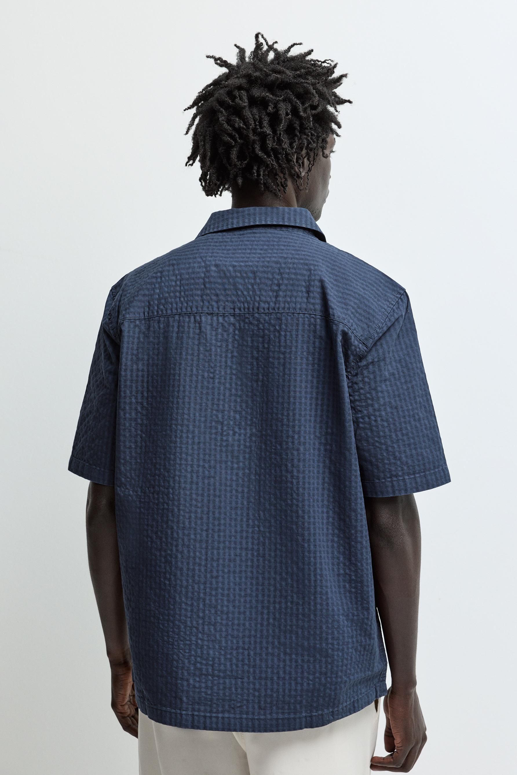 Jacquard shirt with pocket — NAVY