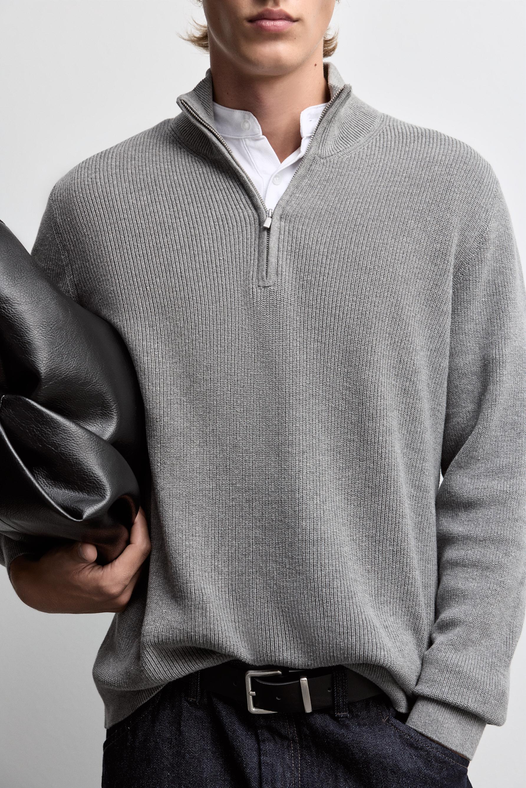 Textured zip-up sweater — GREY MARL