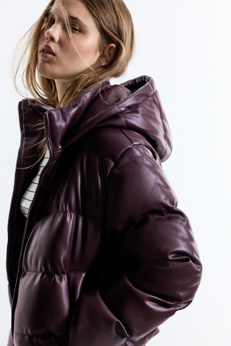 Padded leather effect jacket — MAROON