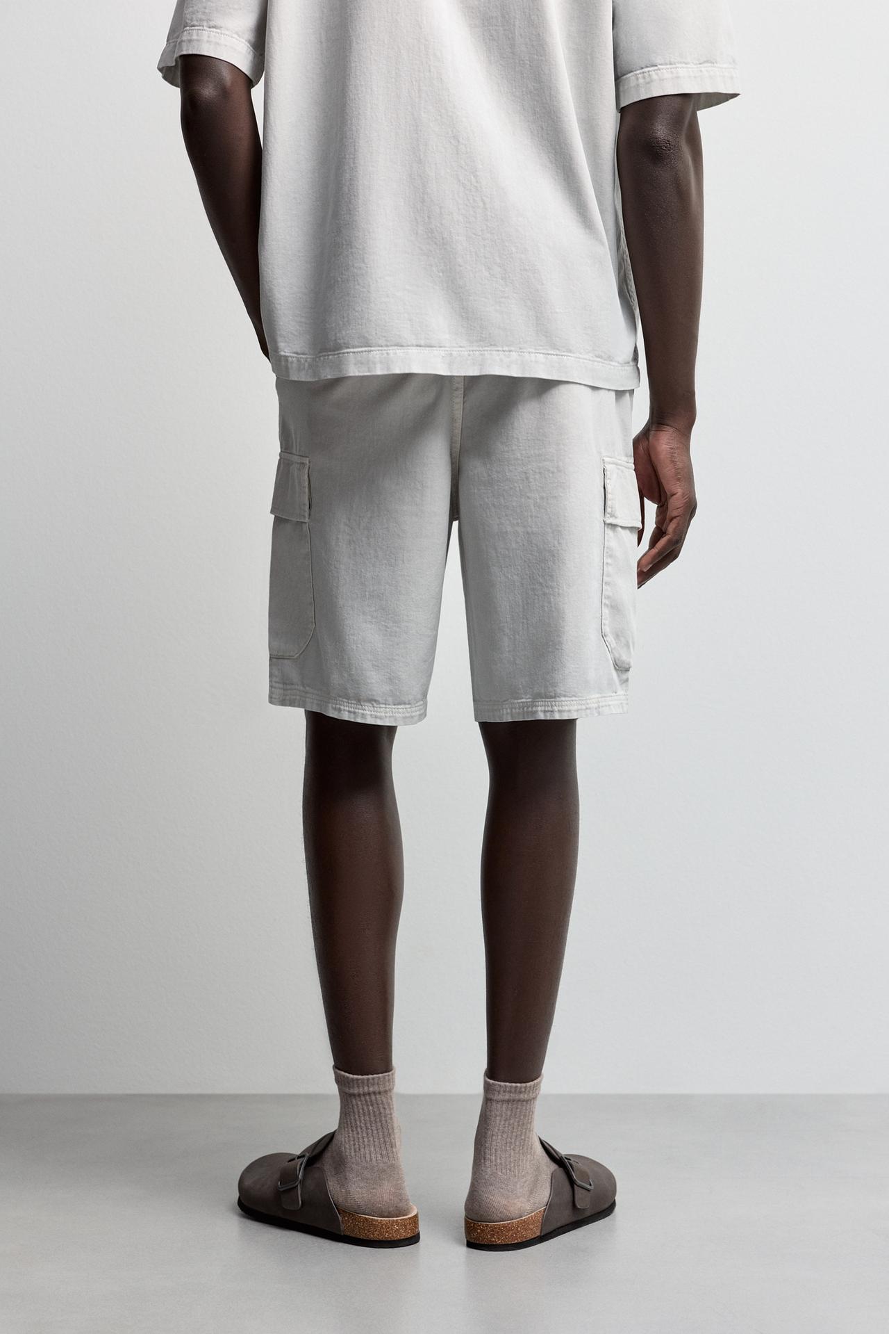 Cargo denim jogger Bermuda shorts — PALE GREY