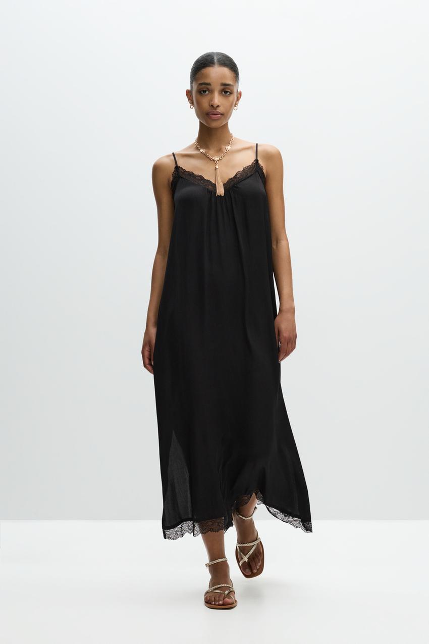 Vestido midi detalles encaje BÁSICOS DE TEMPORADA Hombre