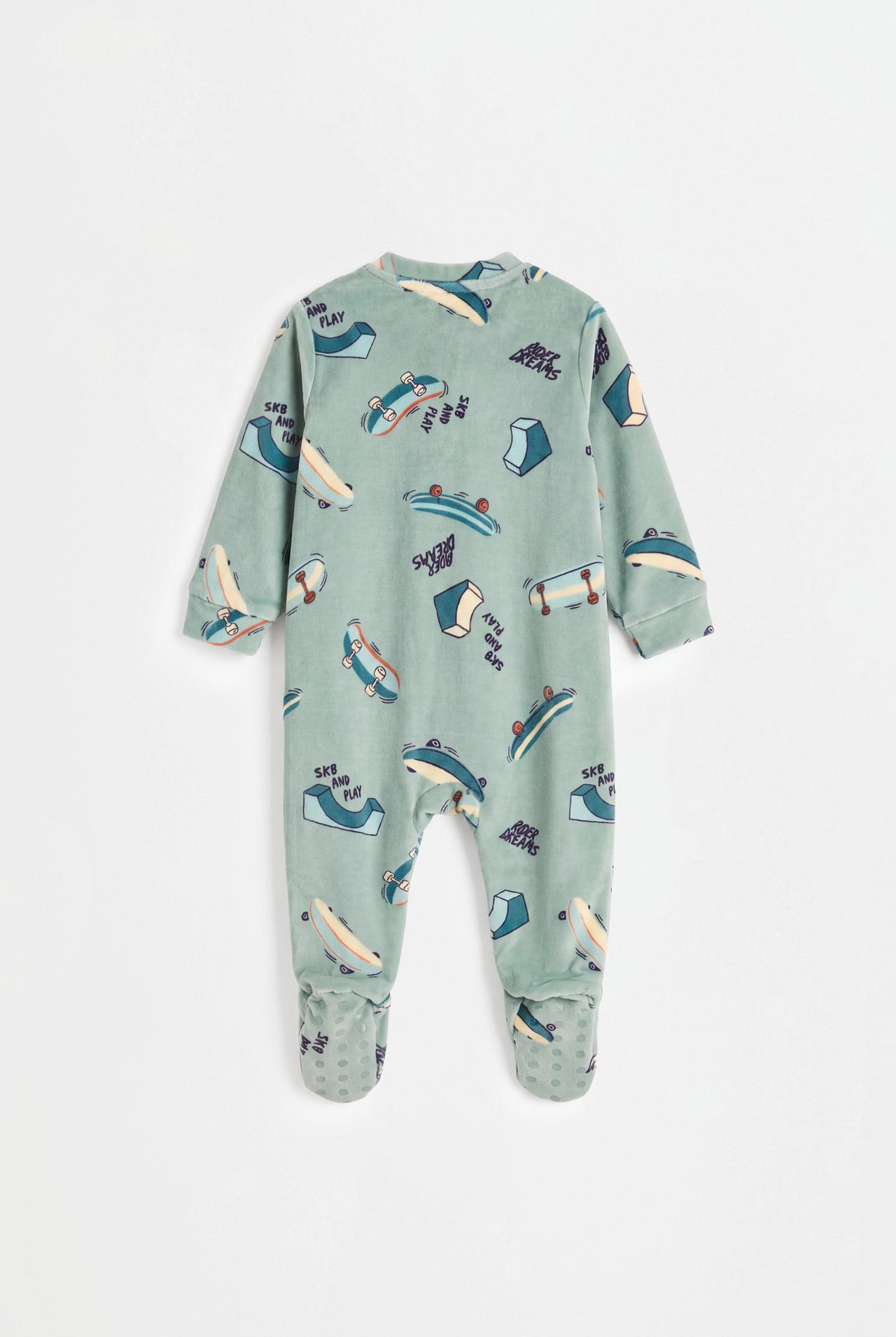 Printed velvety footed pajamas — FADED GREEN