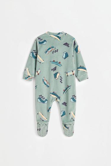 Printed velvety footed pajamas — FADED GREEN 2