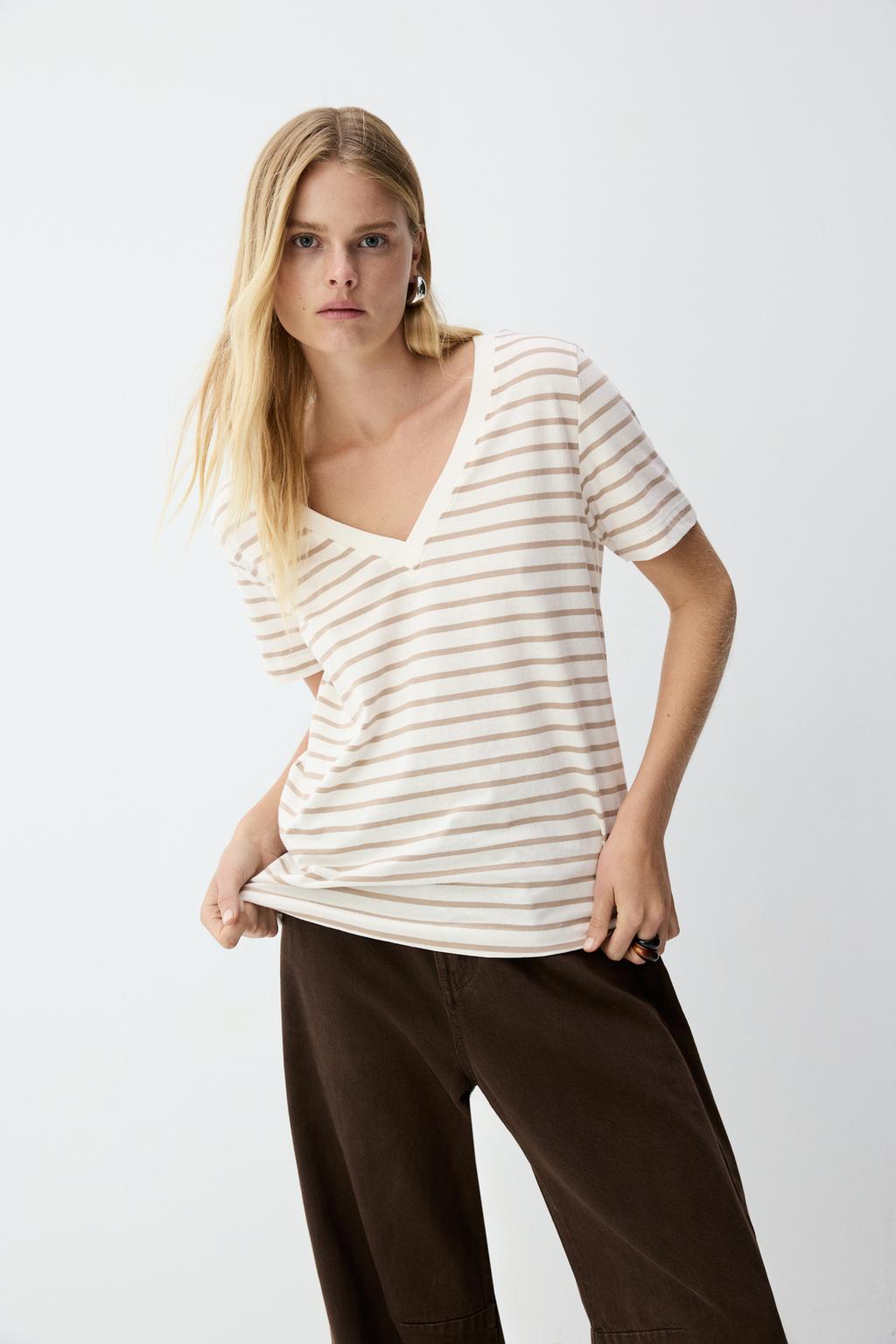 Striped V-neck T-shirt