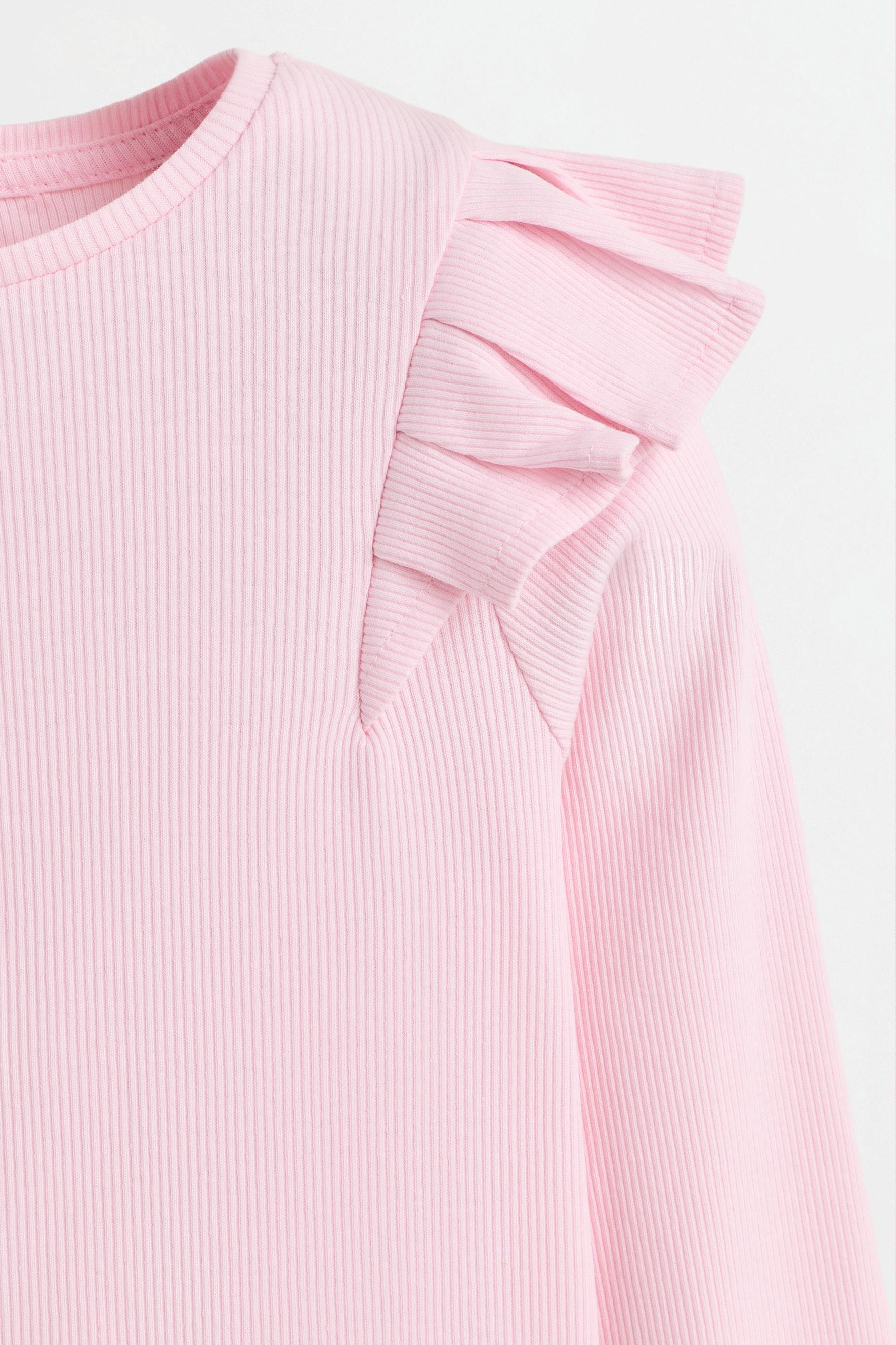 Ribbed Ruffle T-shirt — PASTEL PINK