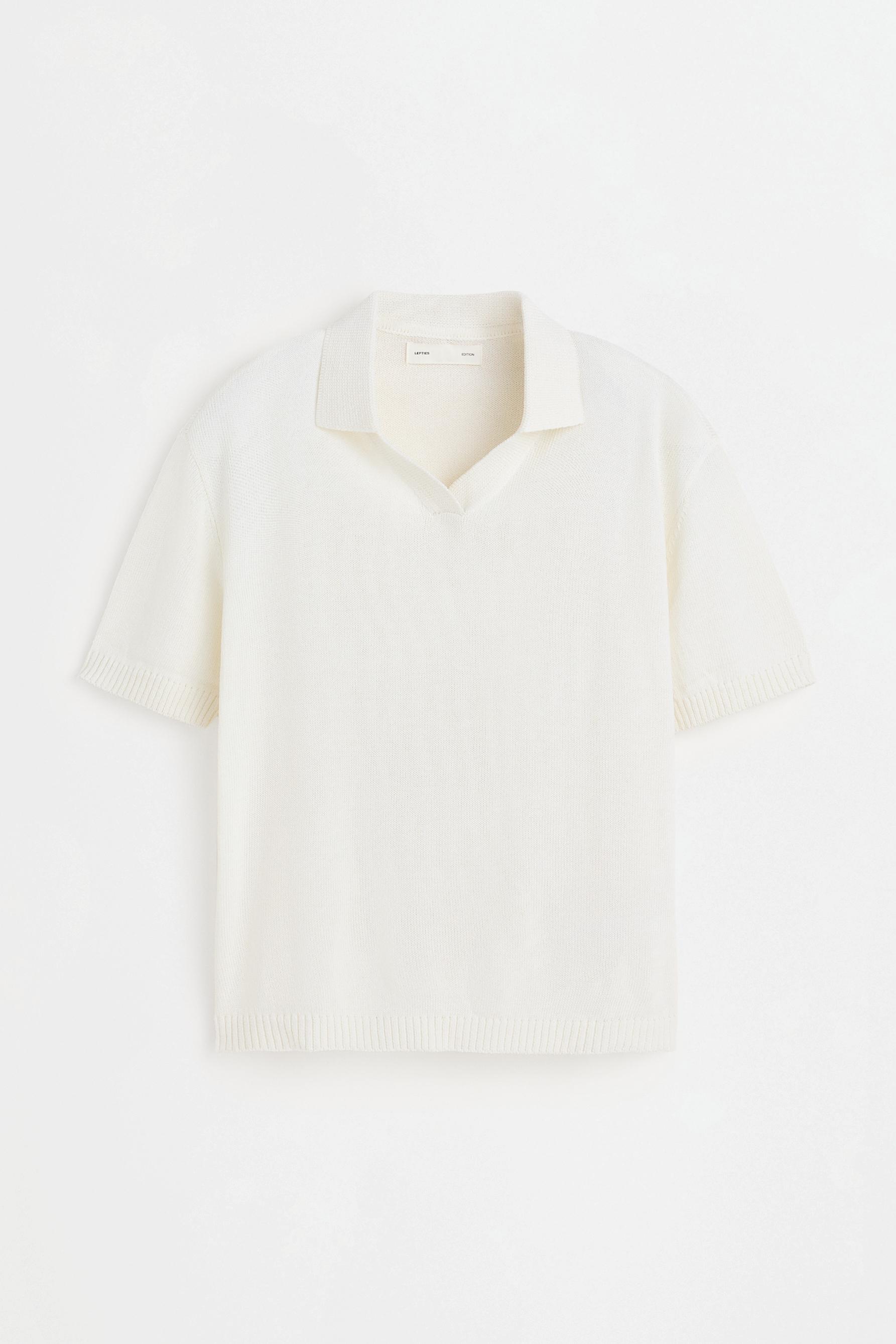 Linen blend knit polo shirt — OFF WHITE