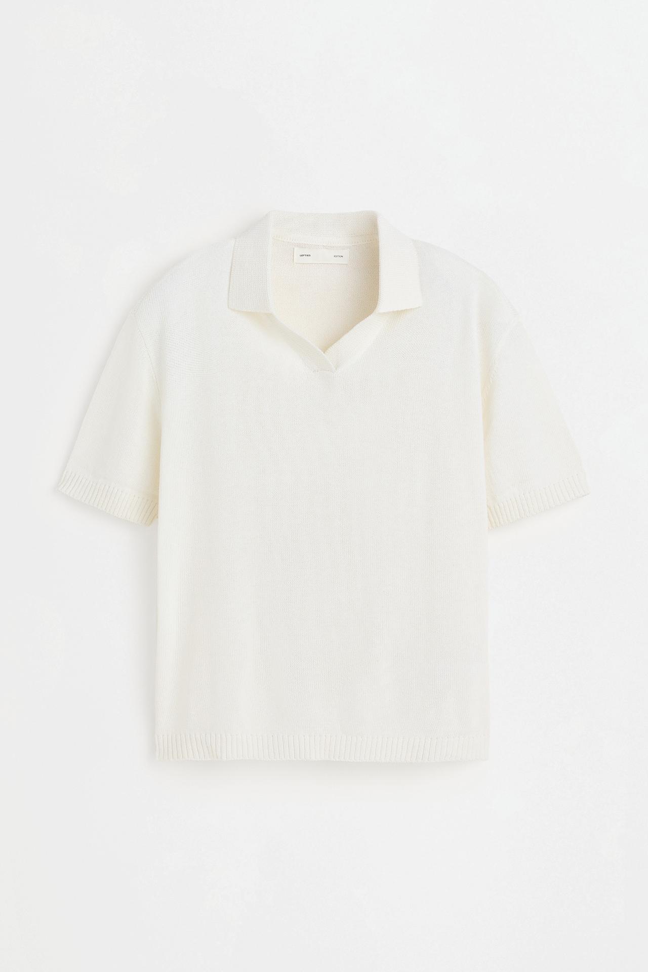 Linen blend knit polo shirt — OFF WHITE