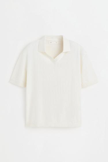 Linen blend knit polo shirt — OFF WHITE 6