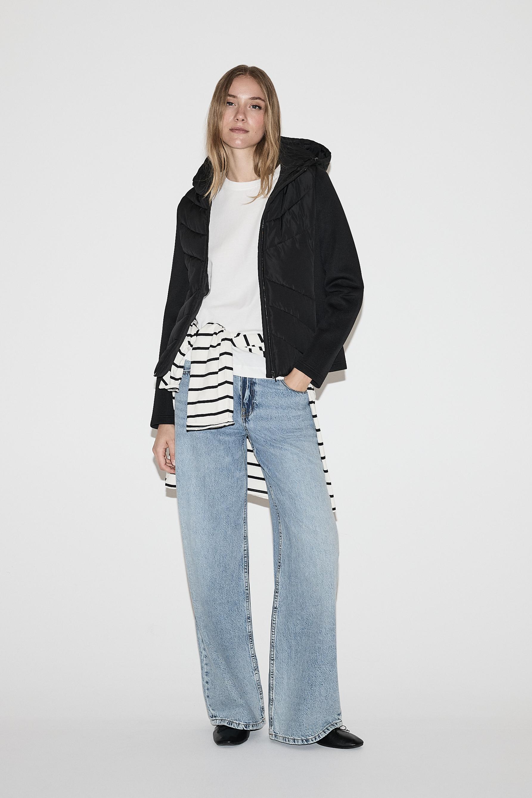 Combined quilted jacket — BLACK
