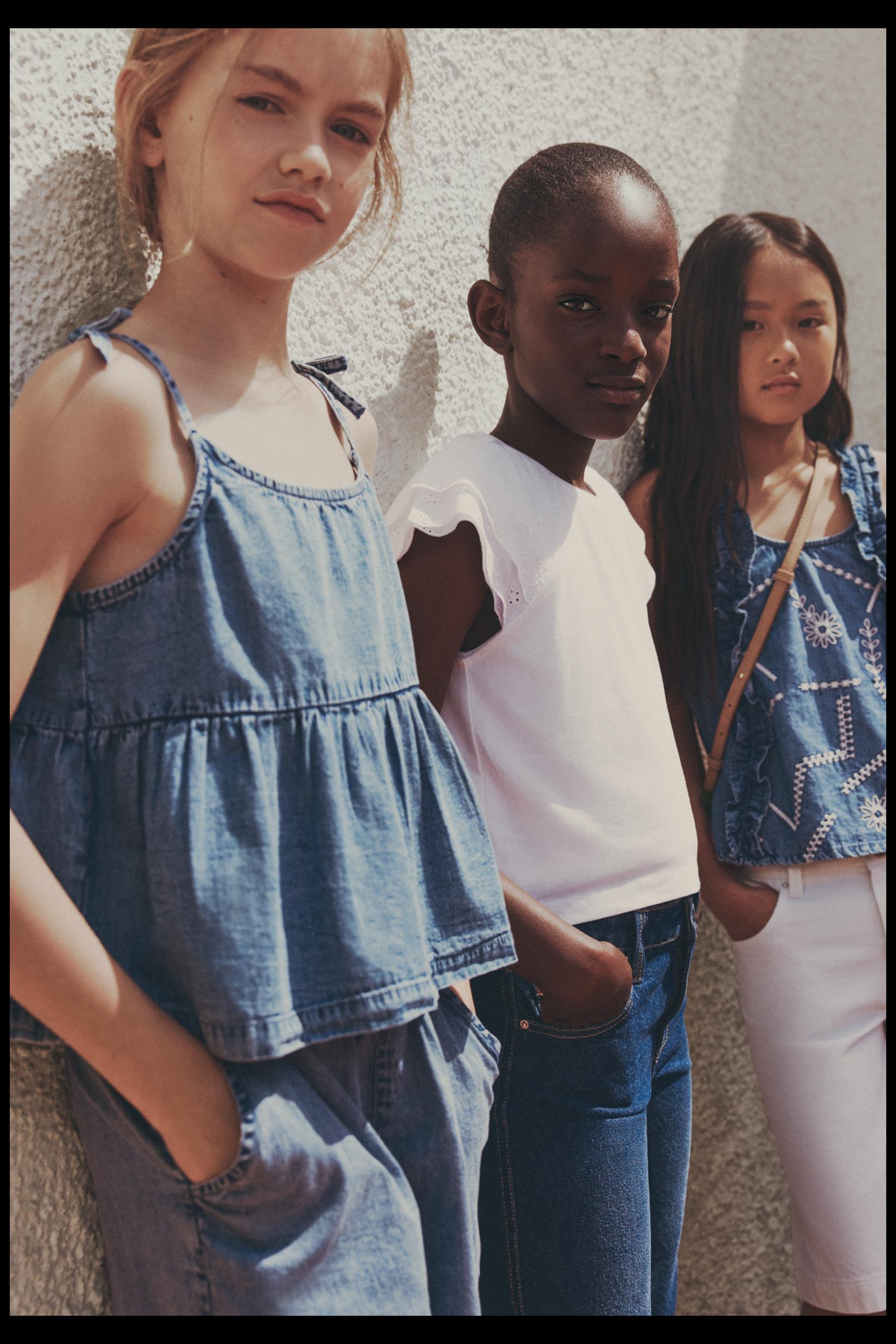 Denim tie-strap top — PALE BLUE