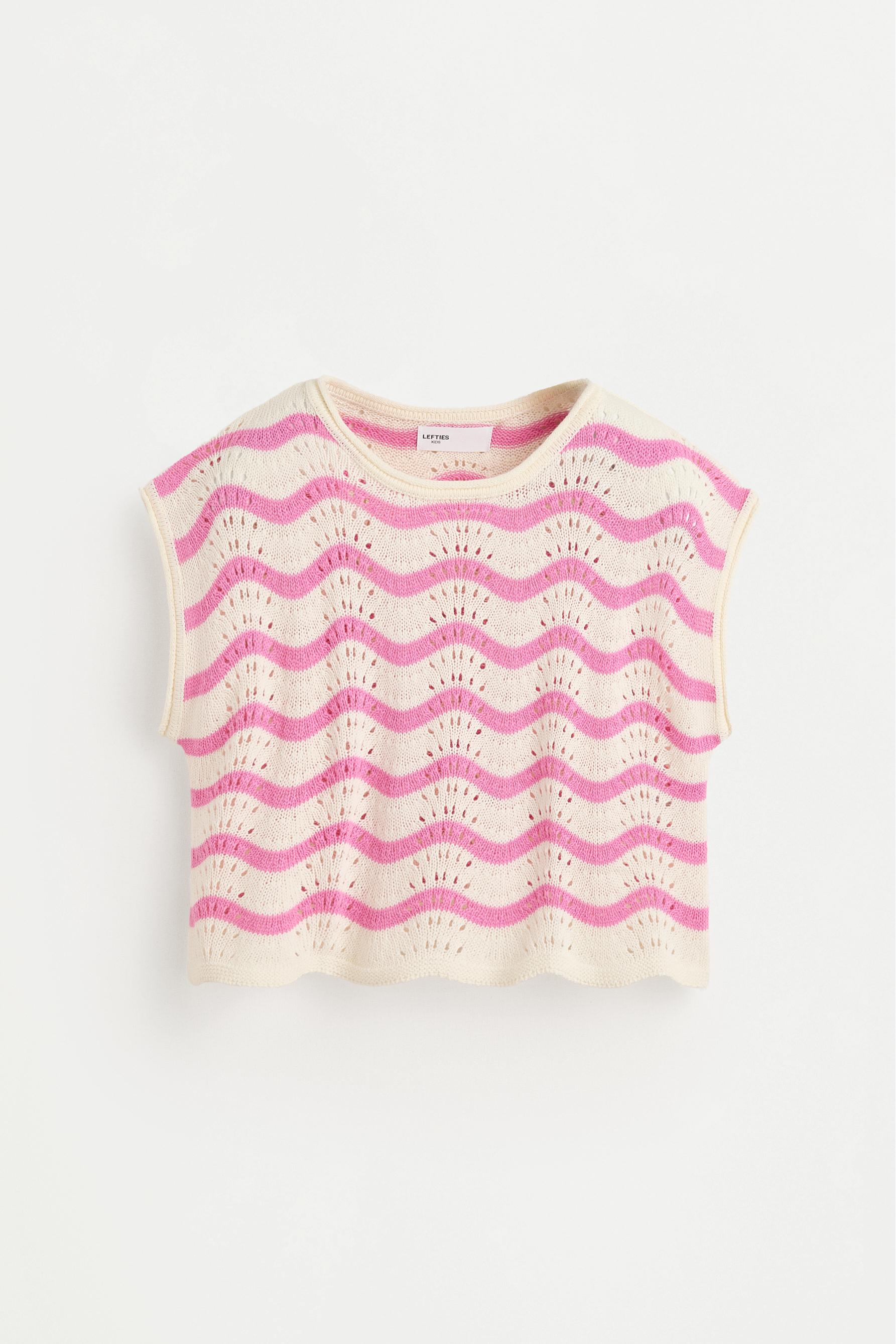 Wavy cutwork knit top — BUBBLEGUM PINK