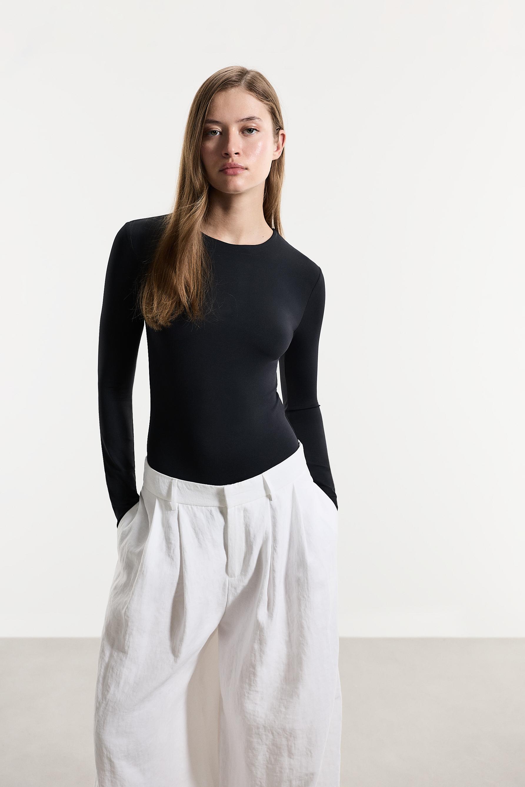 Long sleeve polyamide bodysuit — BLACK