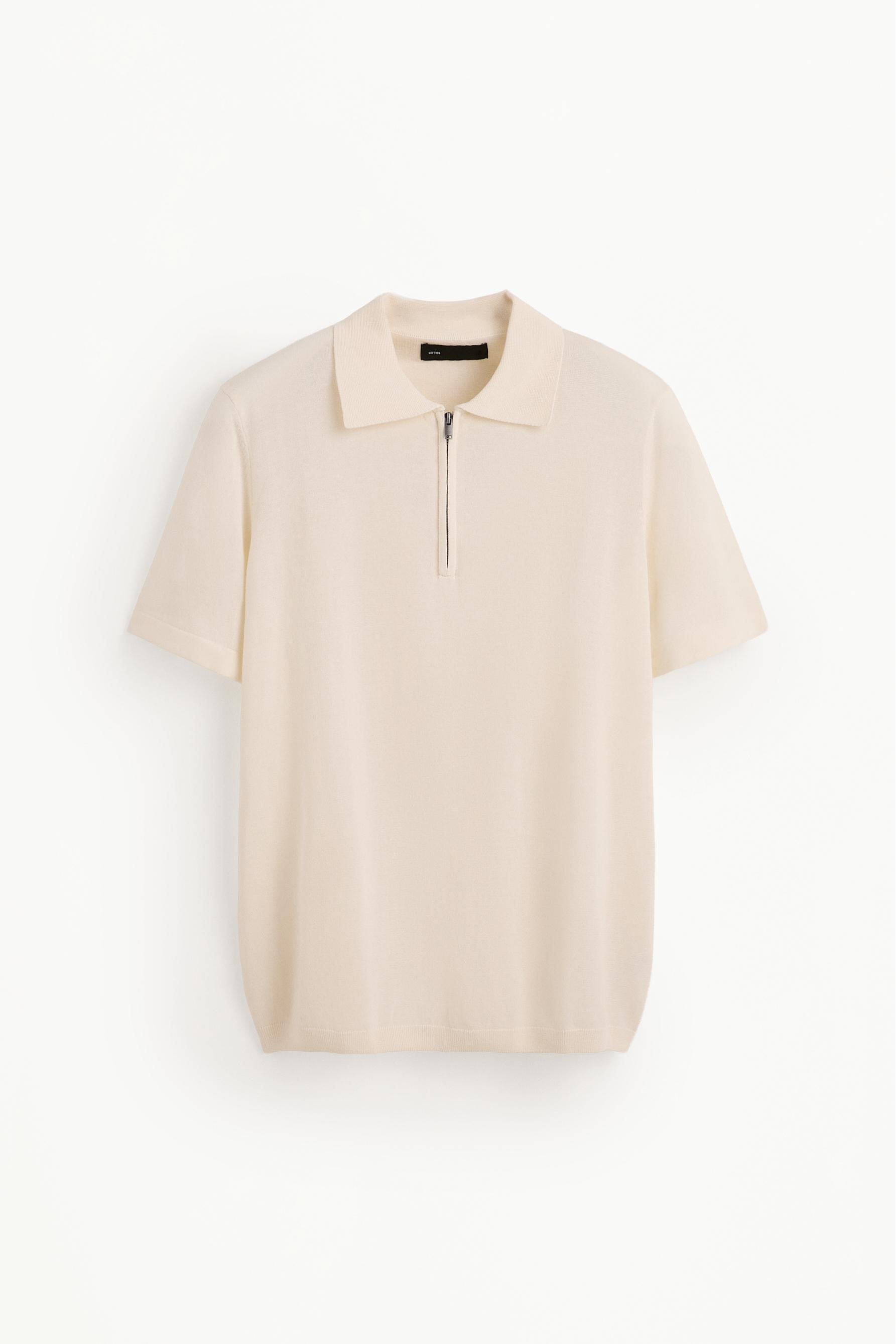Zip-up knit polo — OFF WHITE