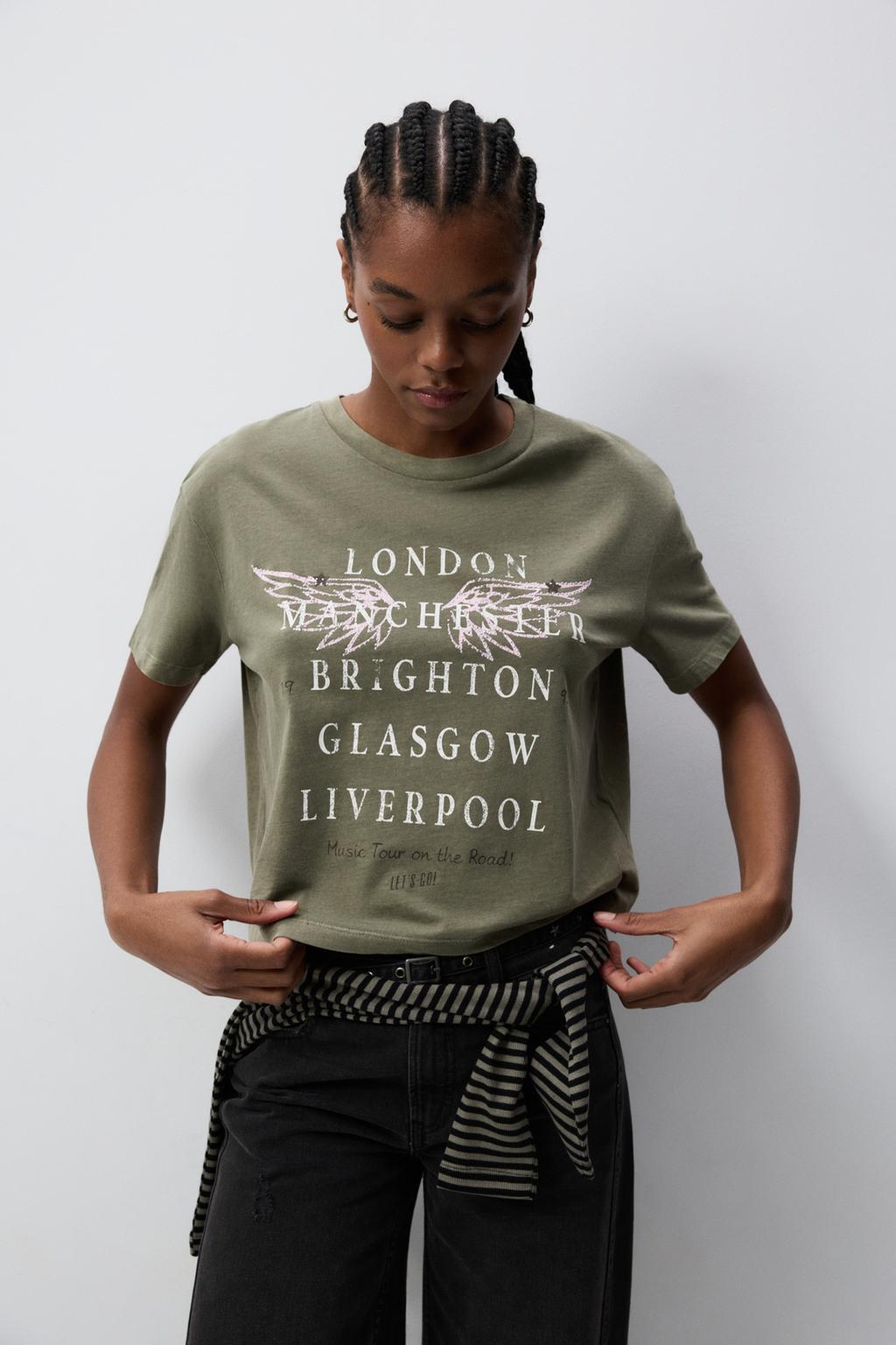 Cropped faded effect T-shirt