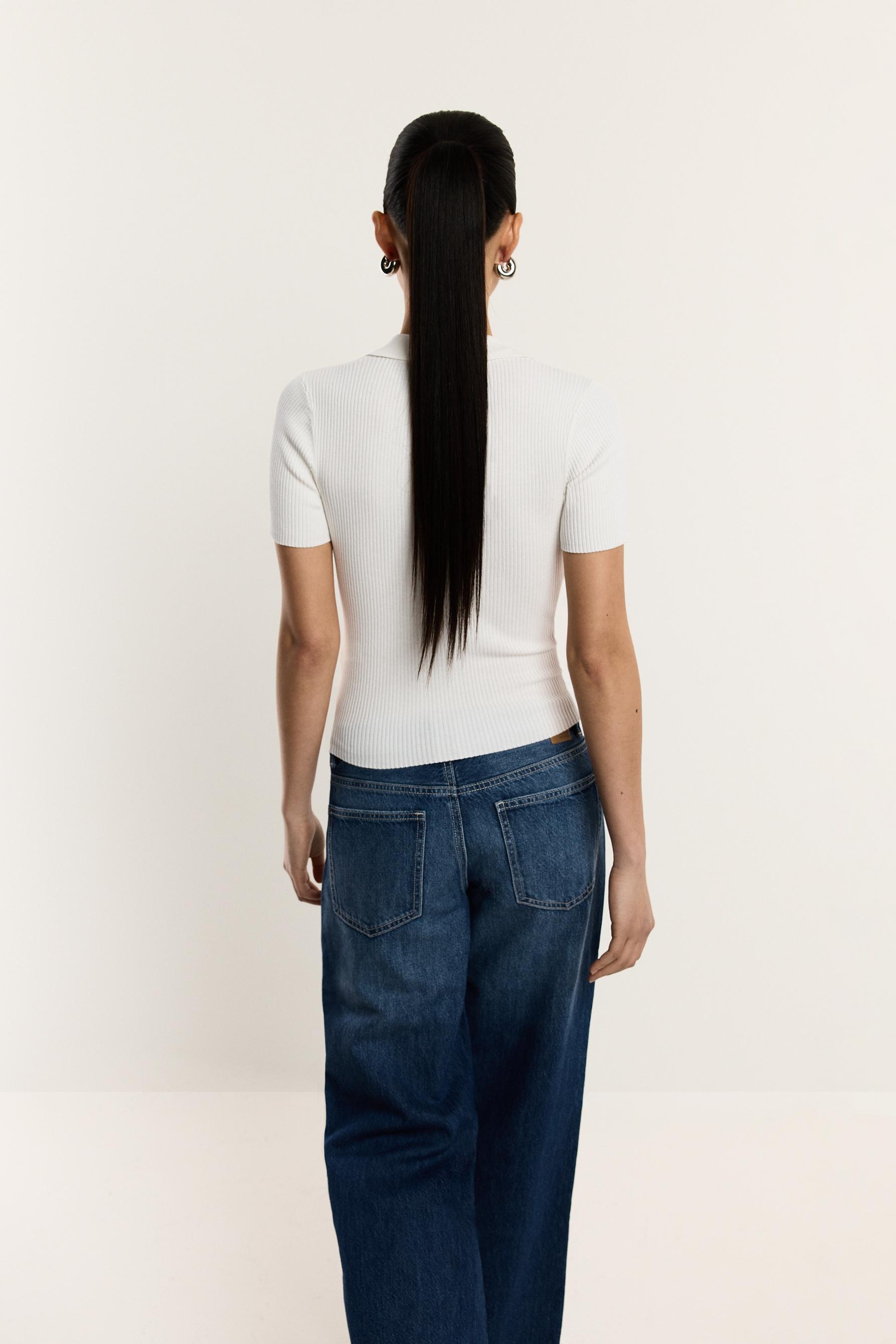 Basic rib knit polo shirt — WHITE